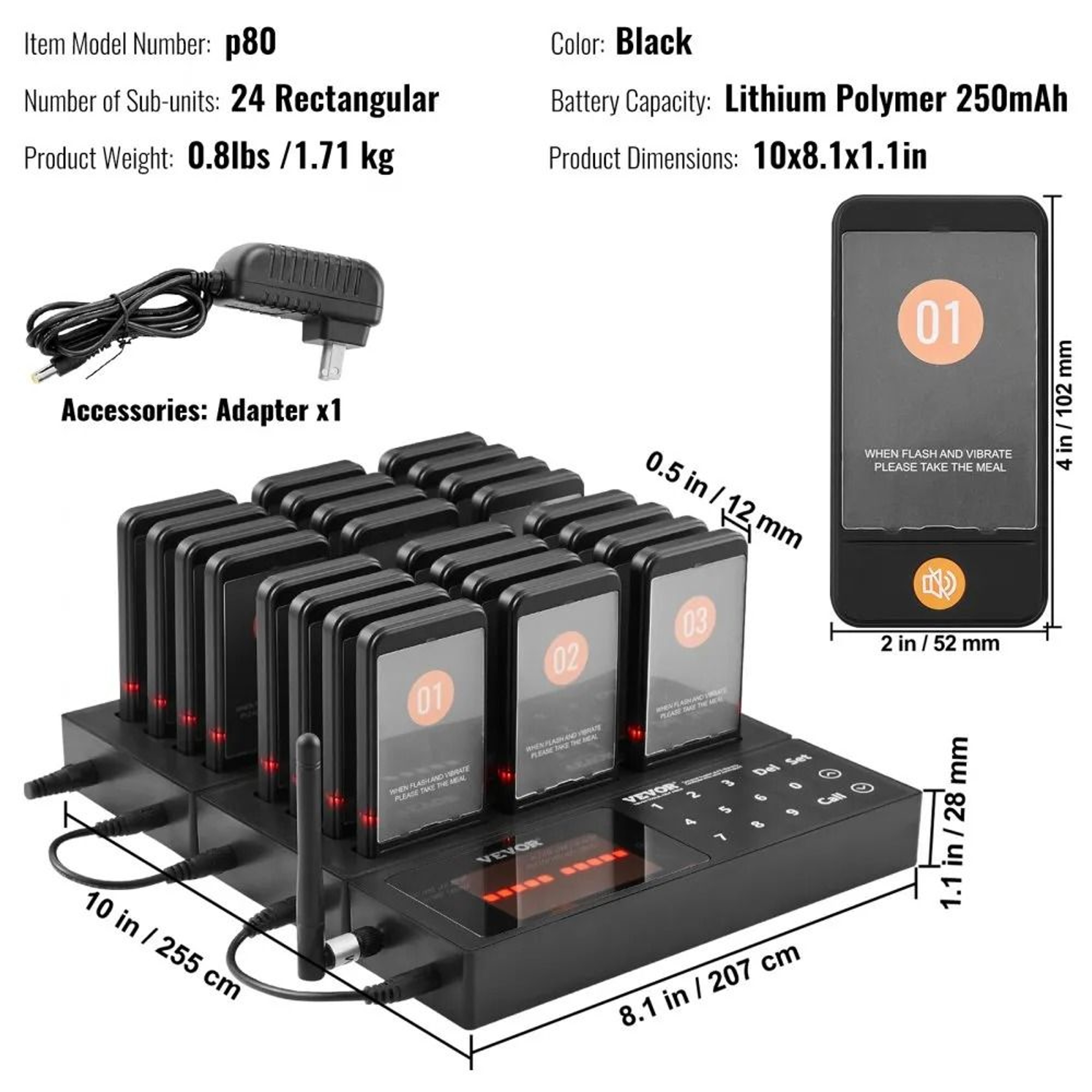 Wireless Restaurant Pager System With 24 Guest Buzzers Long Range Queue Calling 6