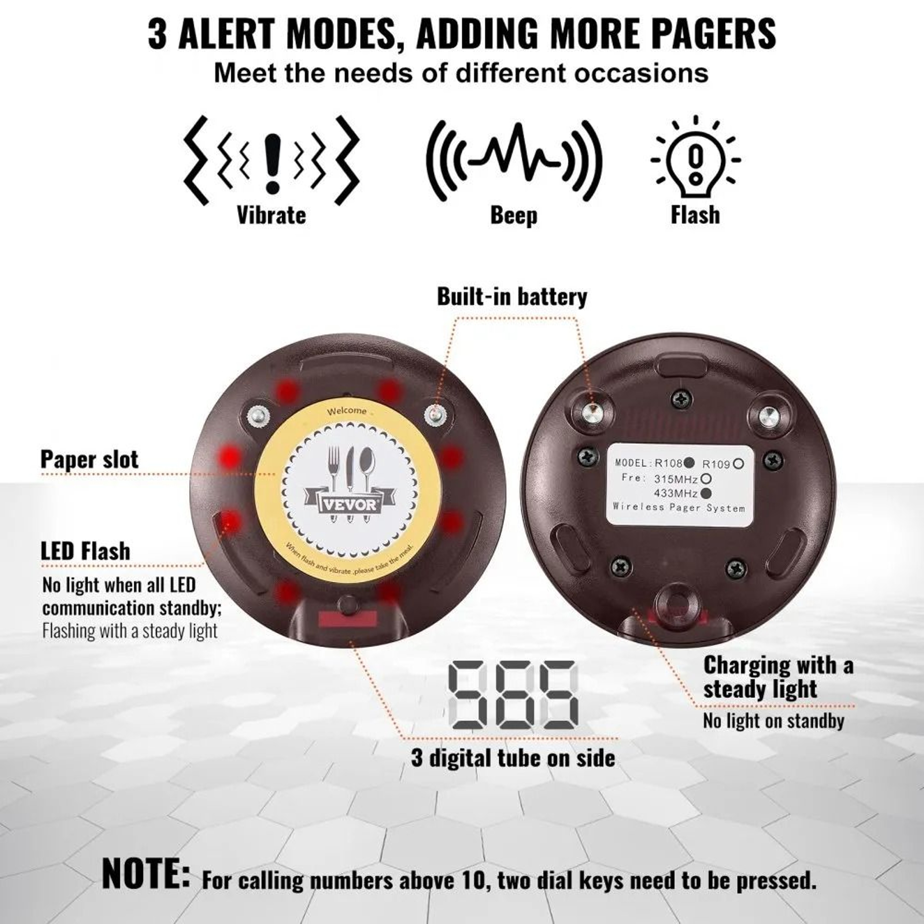 Wireless Restaurant Pager System With 20 Guest Buzzers Long Range Queue Calling 4