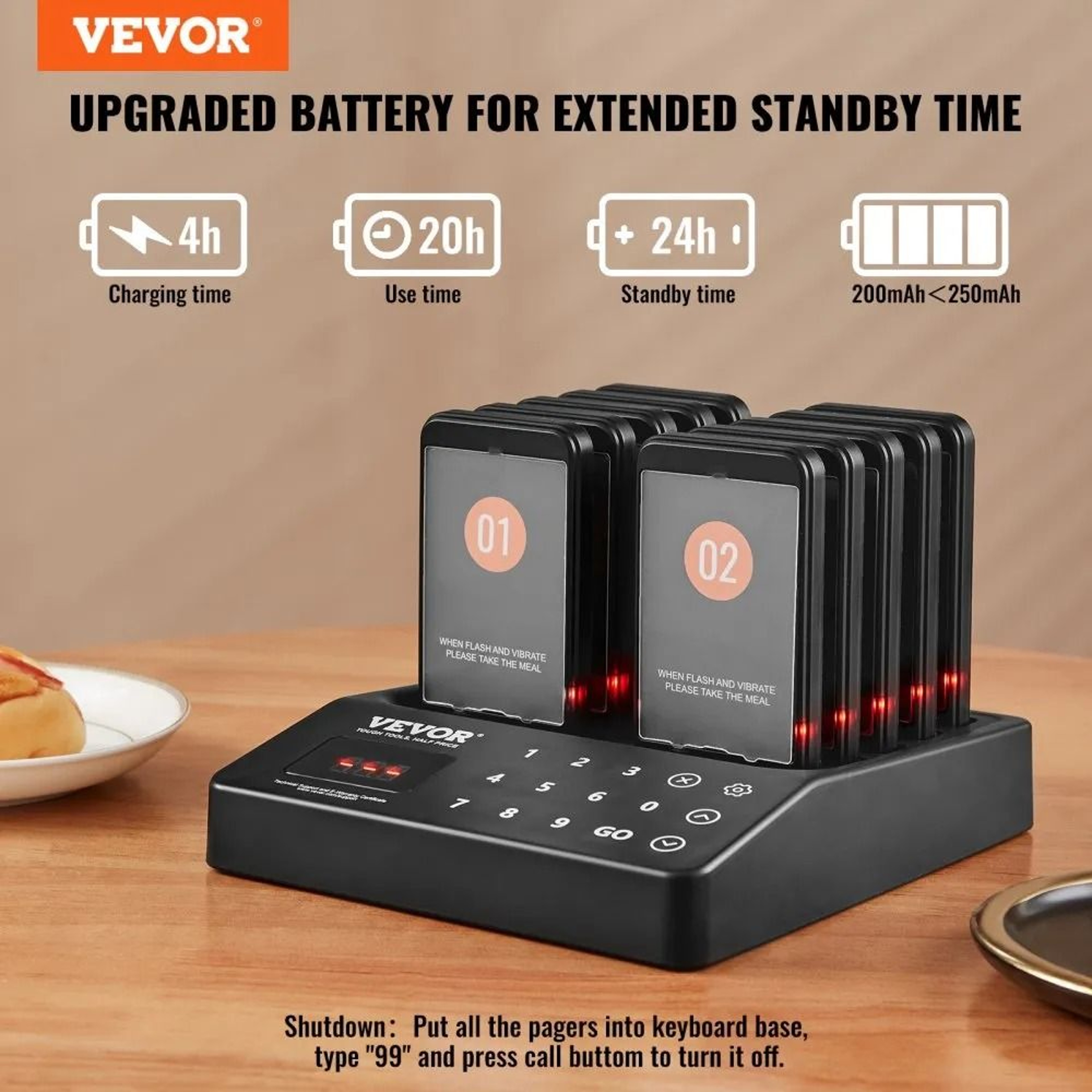 Long Range Wireless Restaurant Pager System With 10 Guest Buzzers 1