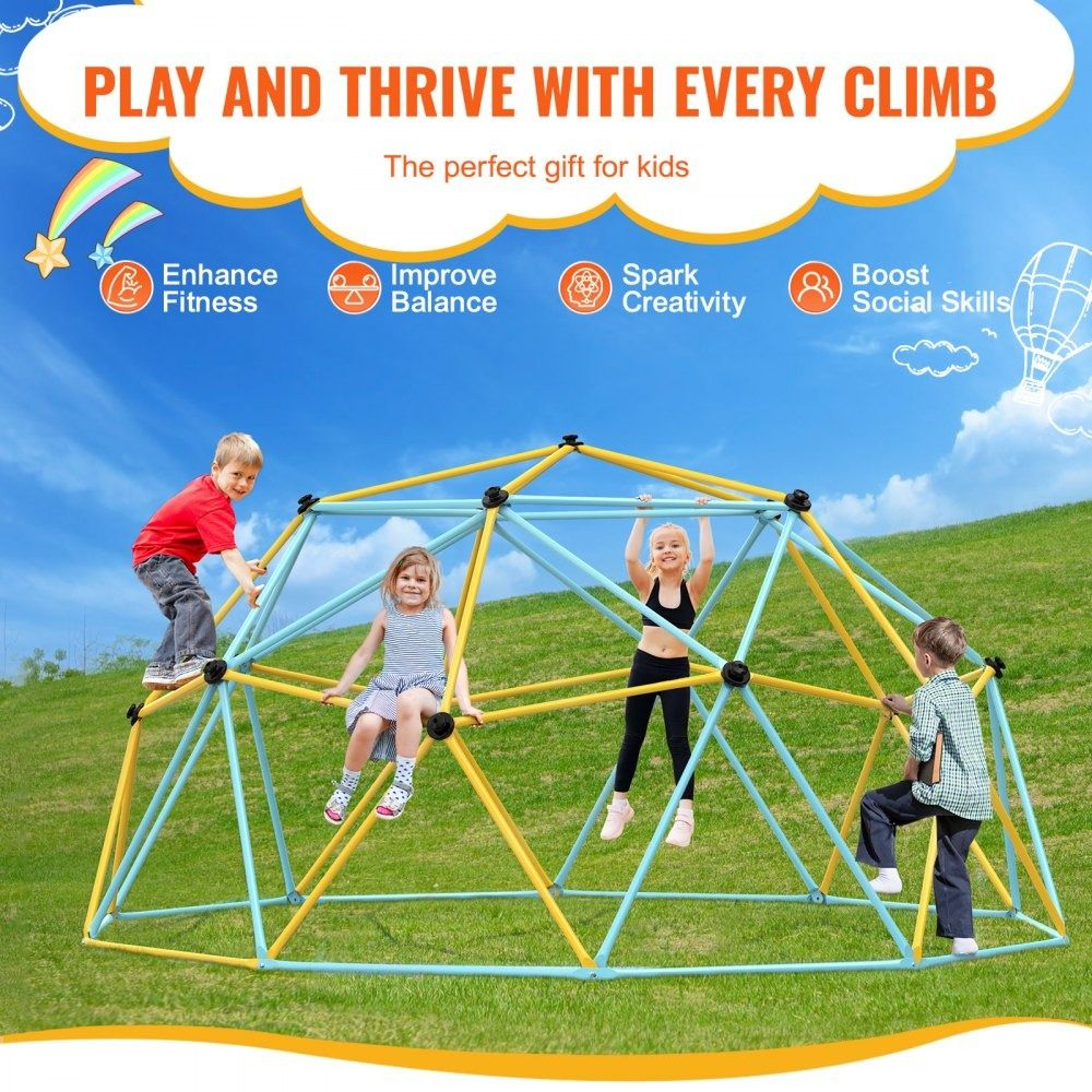 10FT Geometric Climbing Dome Outdoor Jungle Gym For Kids With Heavy Duty Steel Frame 2