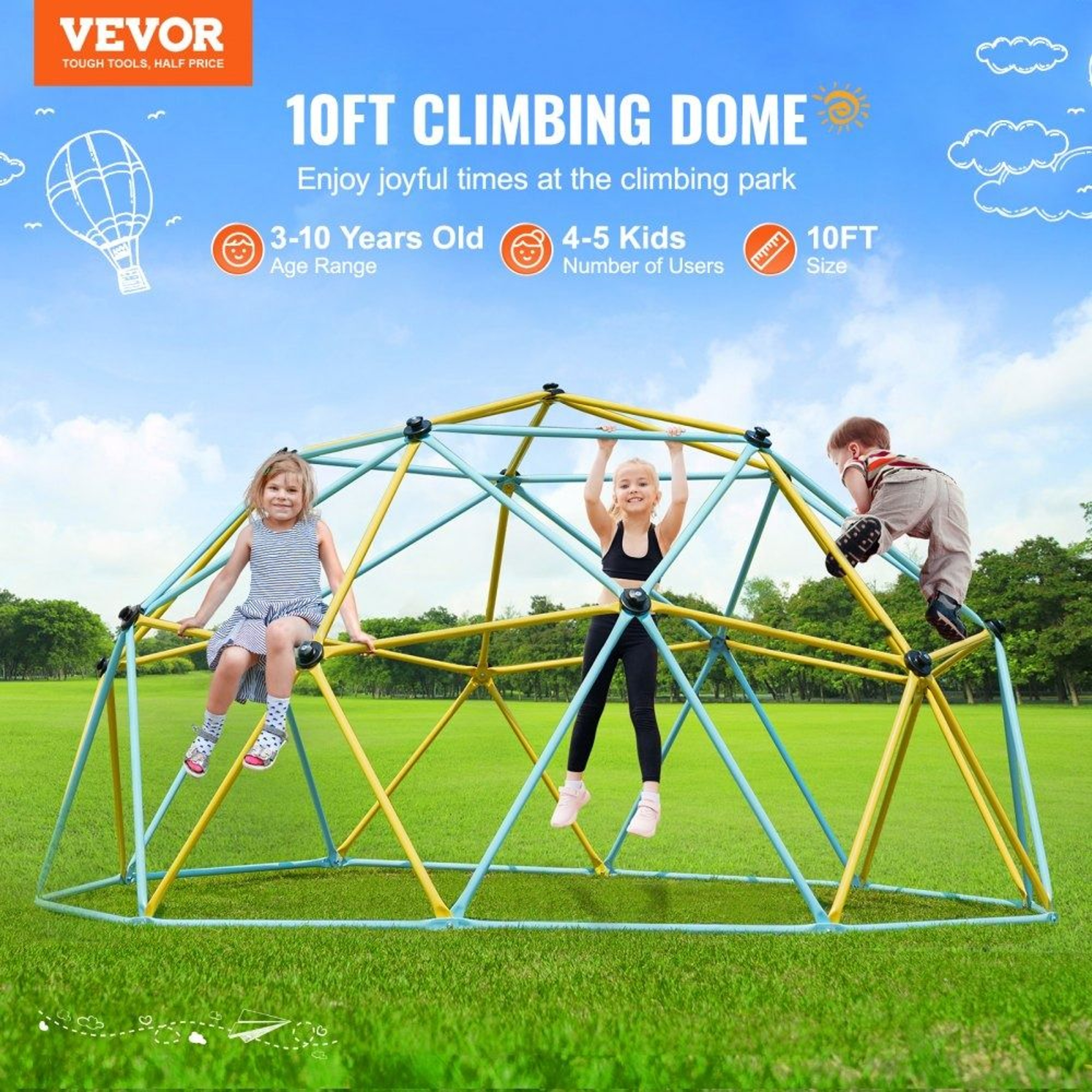 10FT Geometric Climbing Dome Outdoor Jungle Gym For Kids With Heavy Duty Steel Frame 1