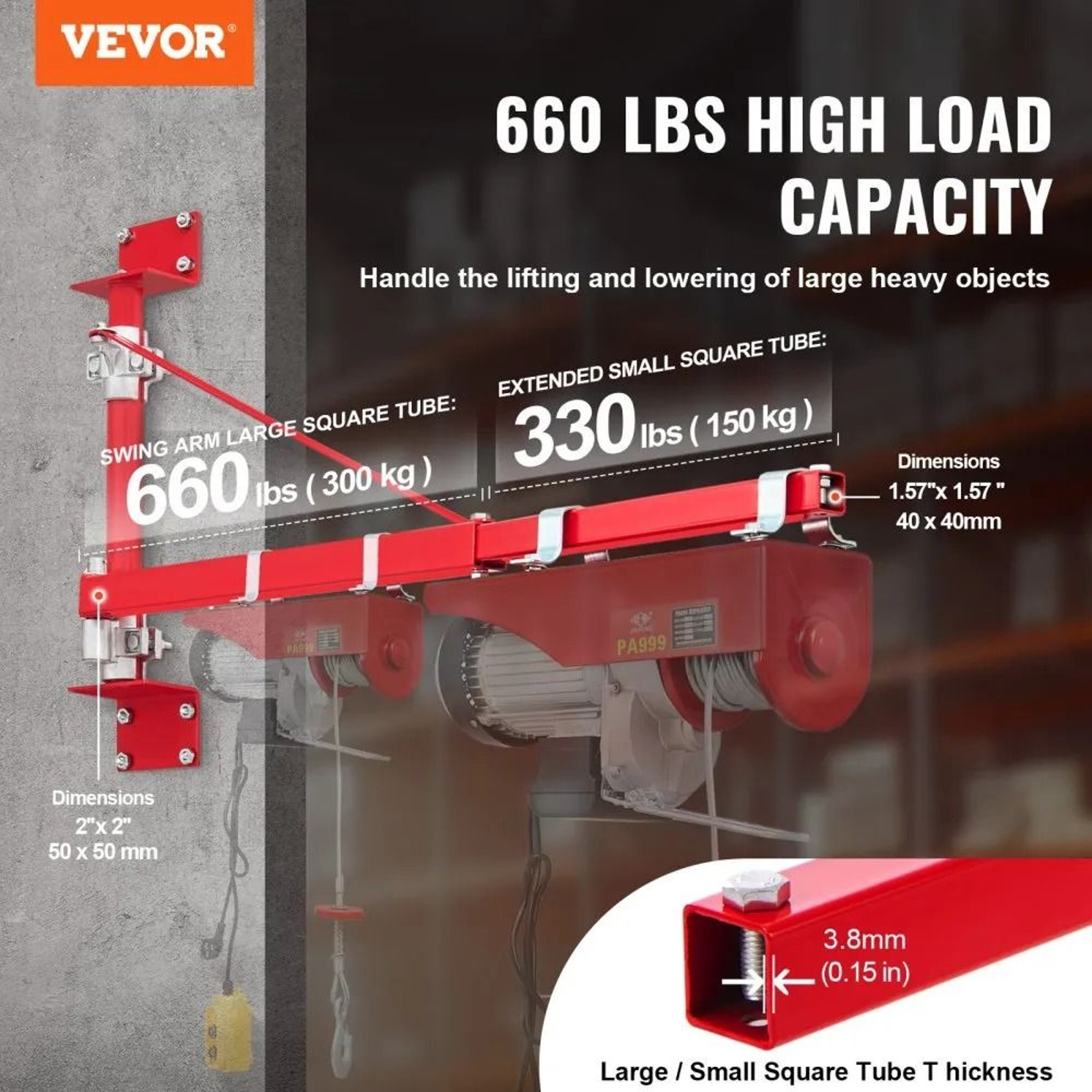 Heavy Duty Electric Hoist Support Arm 660 Lb 180 Degree Swivel Winch Hoist Arm 2