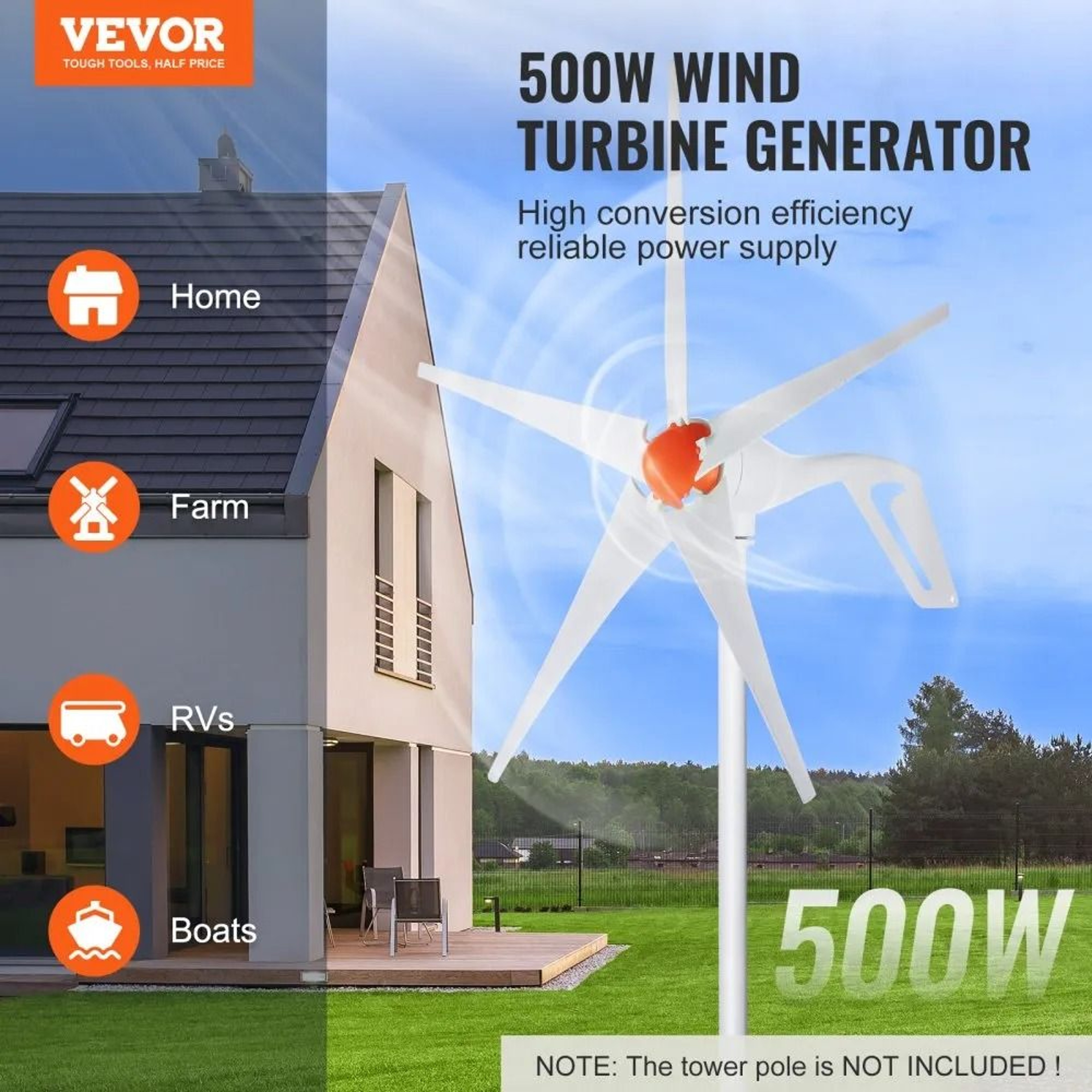500W Wind Turbine Generator 12V 5 Blade Wind Power Kit With MPPT Controller 2