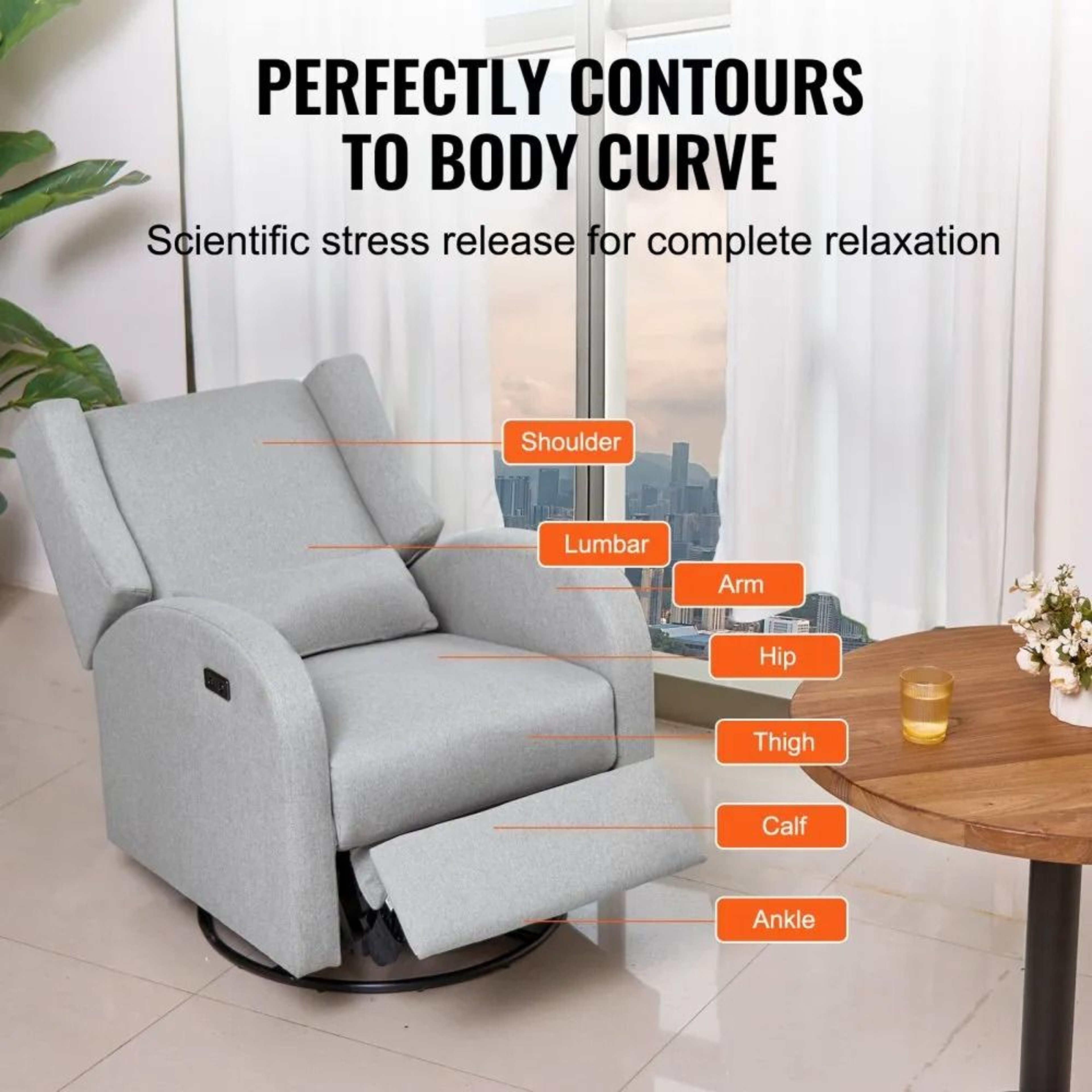 Power Swivel Glider Recliner Chair With Electric Adjustable Recline And USB Port 4