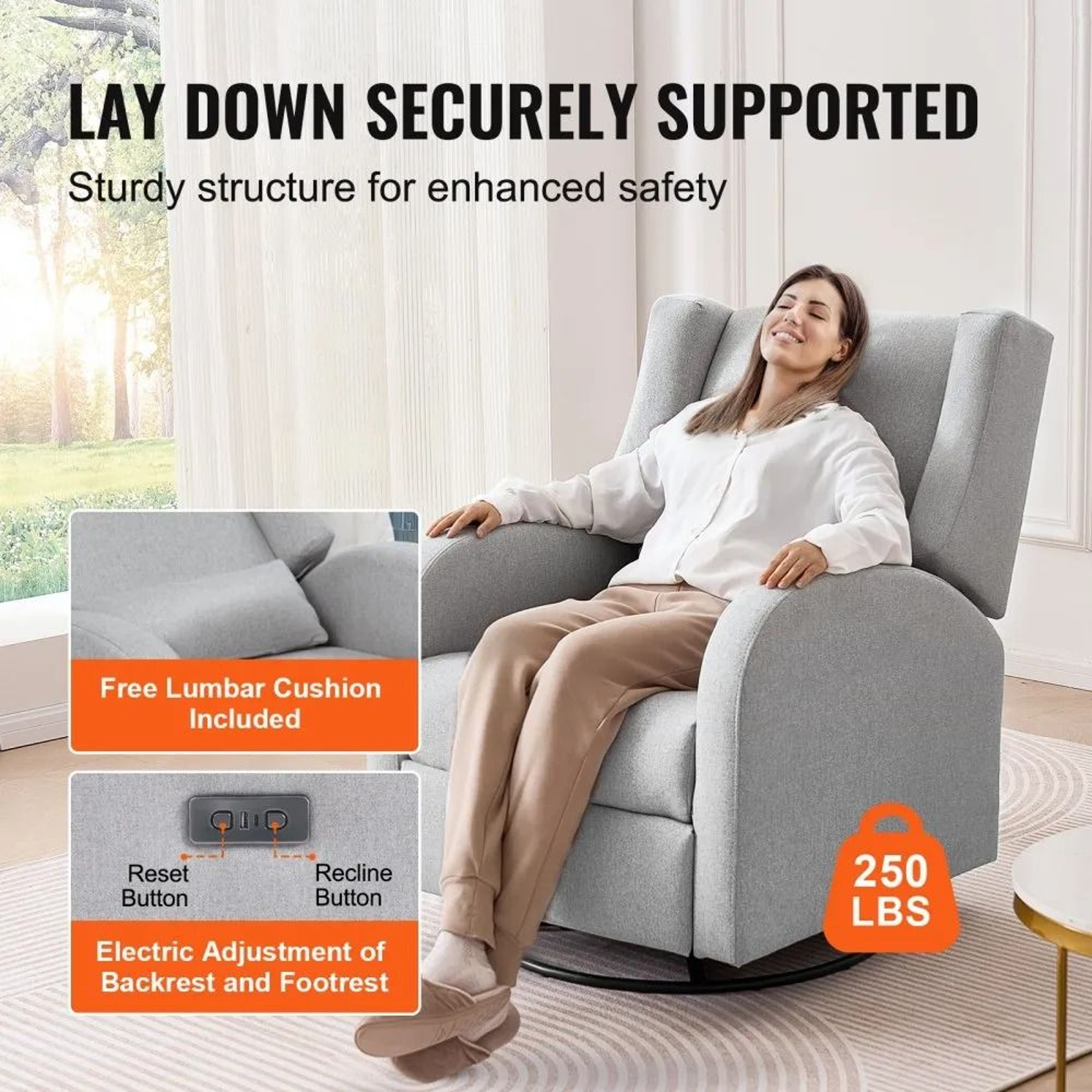 Power Swivel Glider Recliner Chair With Electric Adjustable Recline And USB Port 1