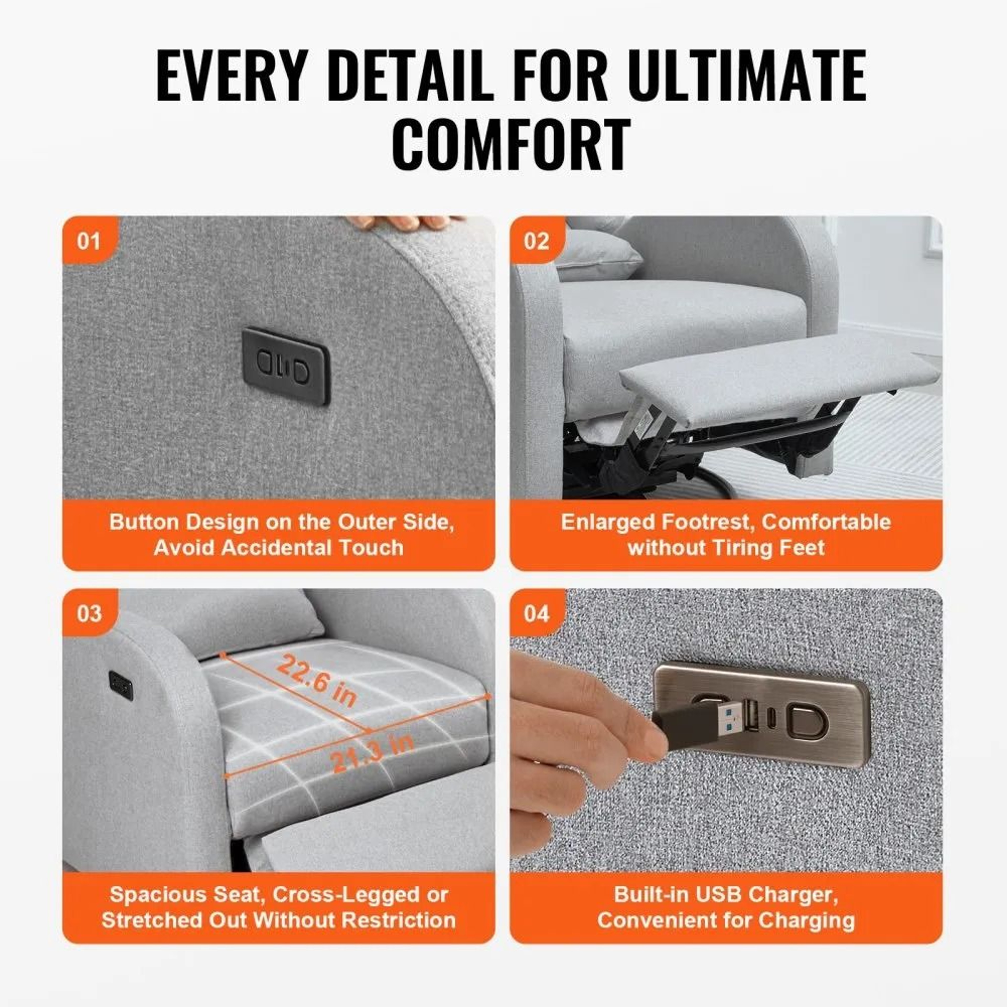 Power Swivel Glider Recliner Chair With Electric Adjustable Recline And USB Port 2