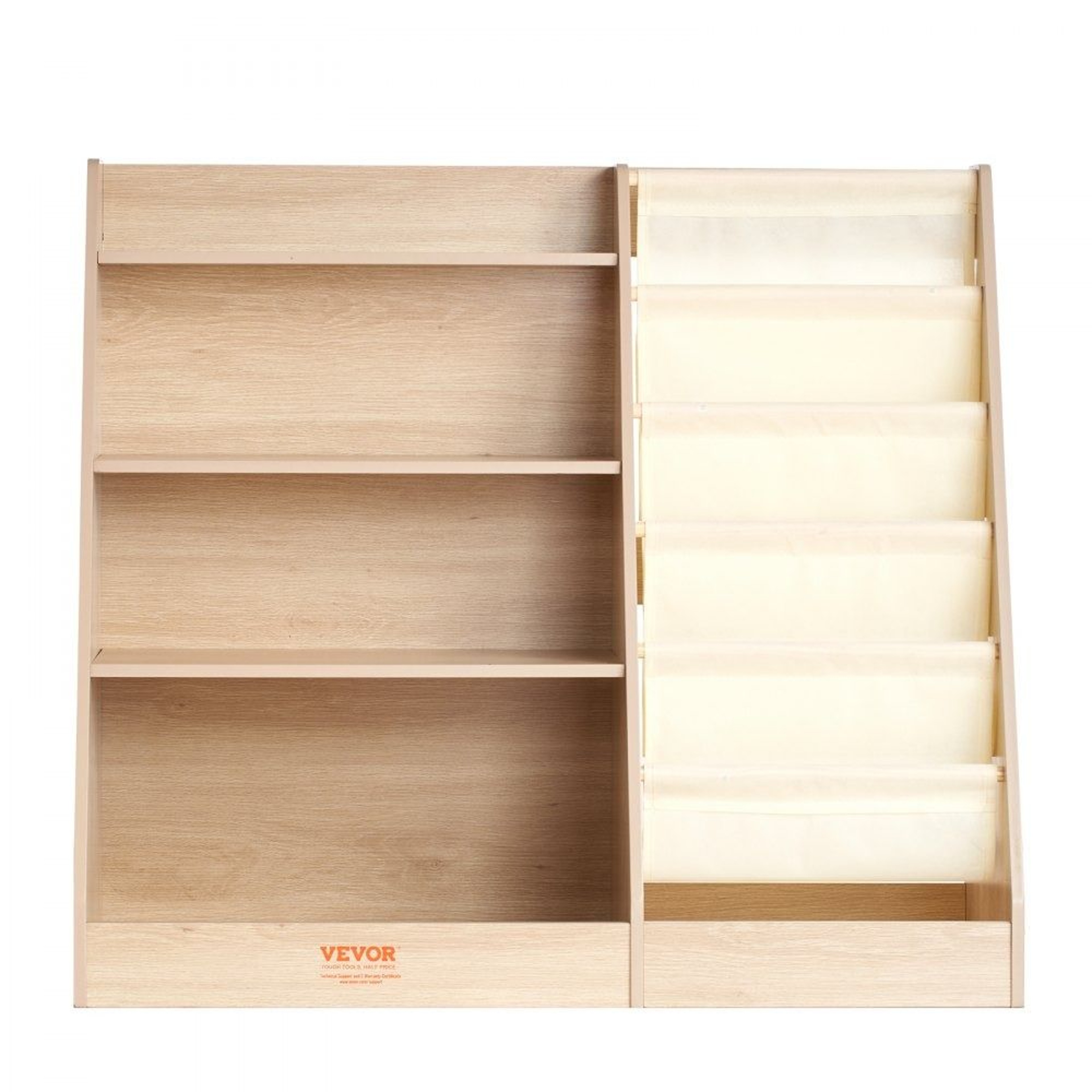 Kids Wooden Bookshelf With Sling Bookcase And Toy Storage Organizer 0