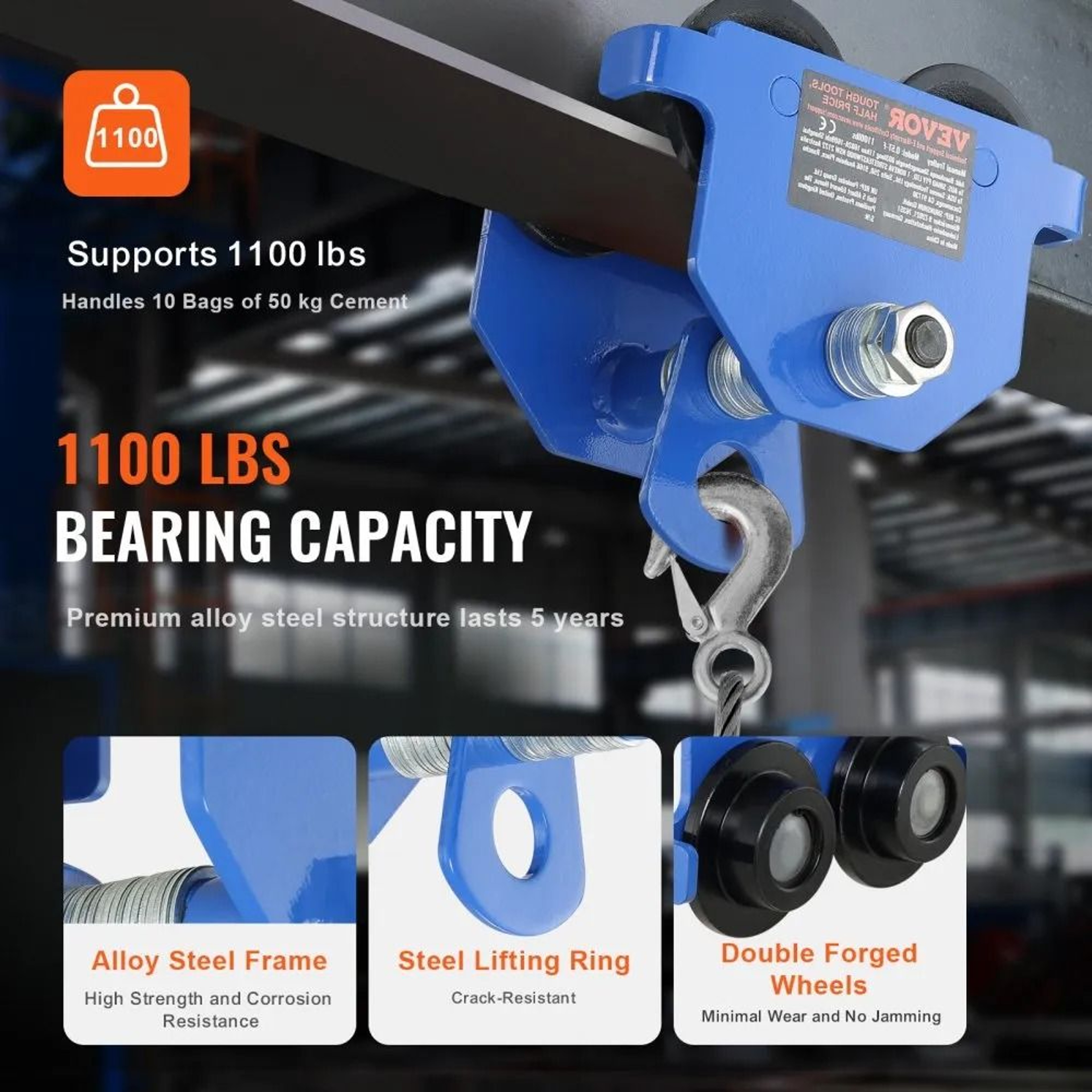Heavy Duty 1100 Lb Push Beam Trolley Adjustable I Beam Trolley For Hoist Lifting 4