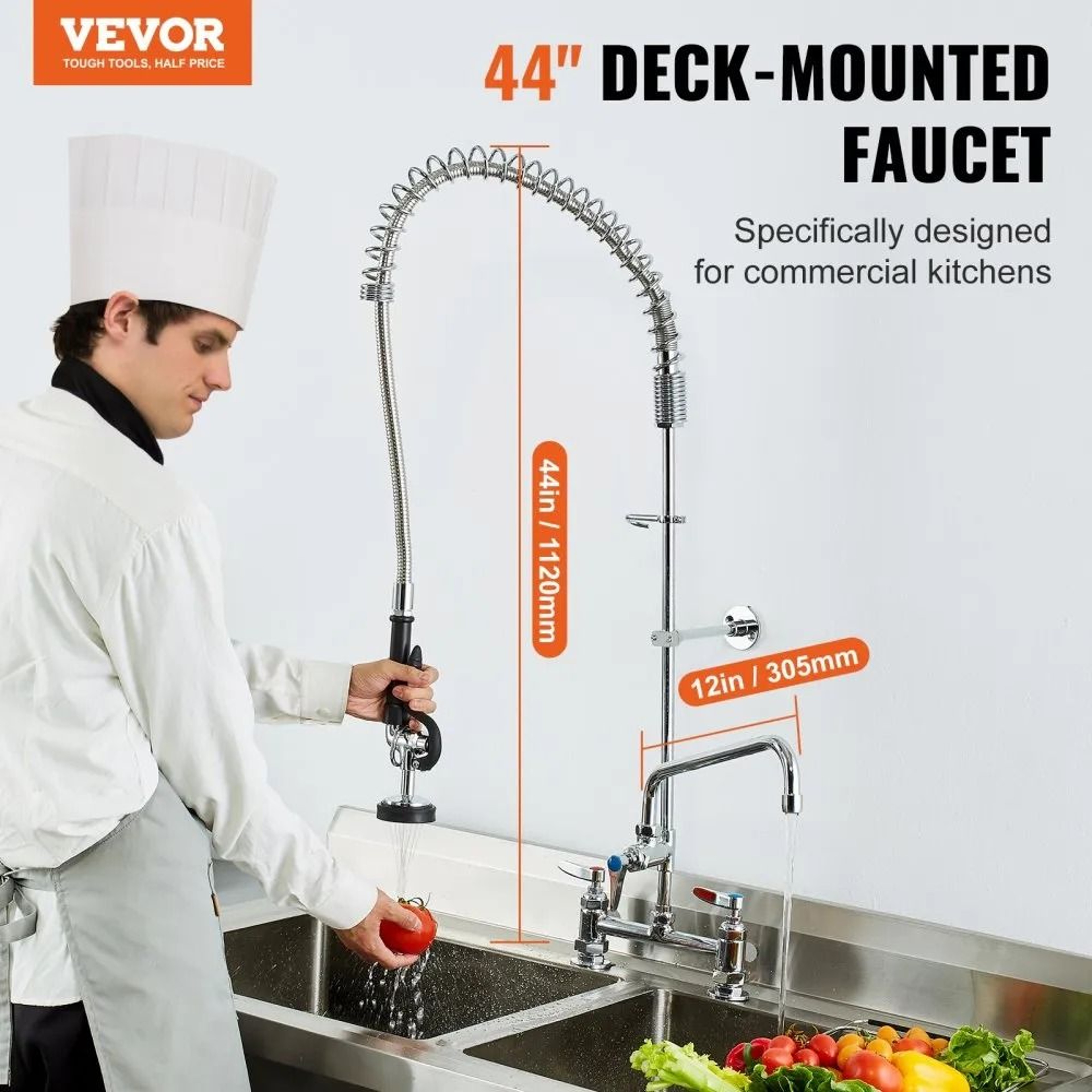 Commercial Kitchen Pre Rinse Faucet With High Pressure Sprayer And 12 Inch Swivel Spout 1