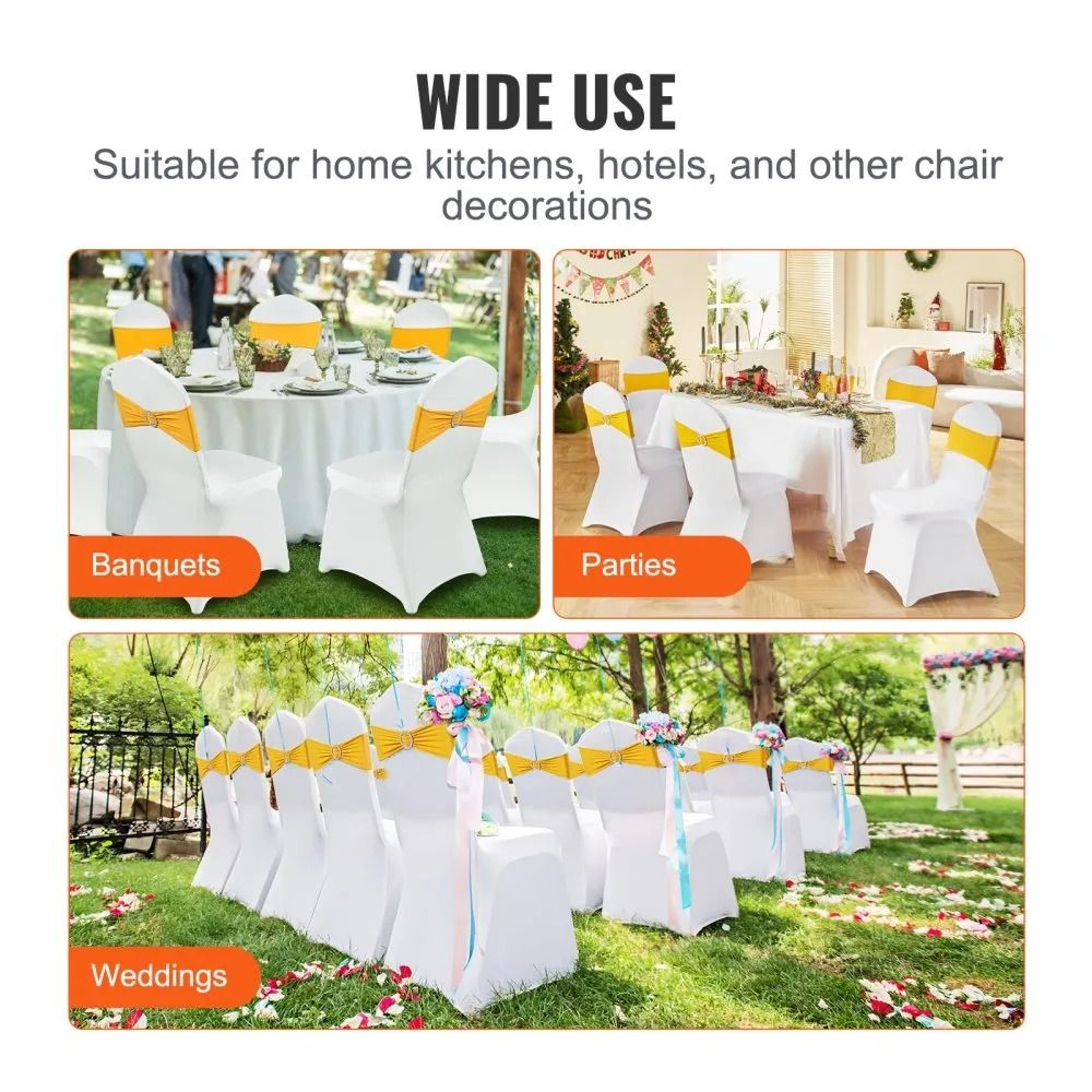 Premium Spandex Folding Chair Covers With Gold Sashes For Weddings And Banquets 3