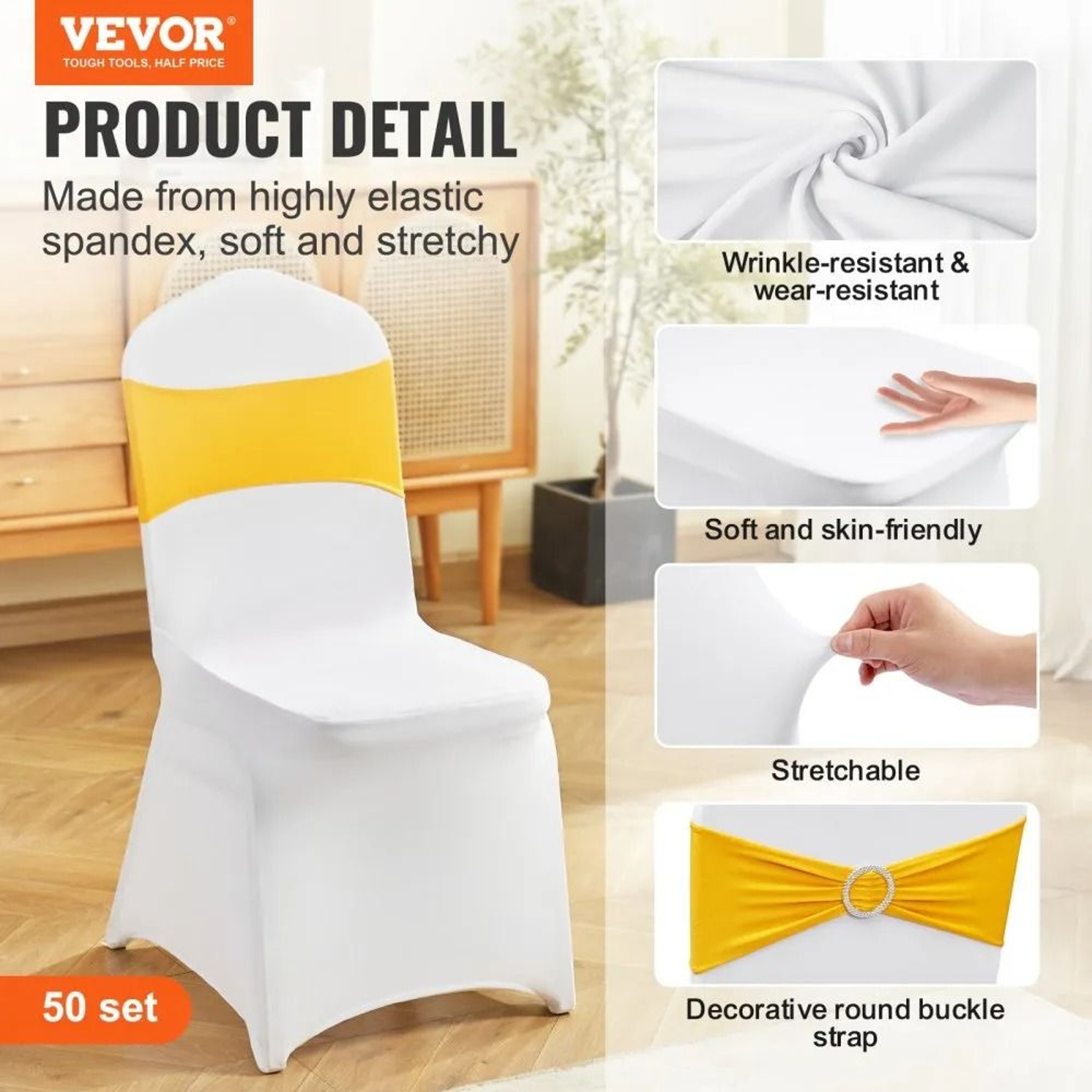 Premium Spandex Folding Chair Covers With Gold Sashes For Weddings And Banquets 1