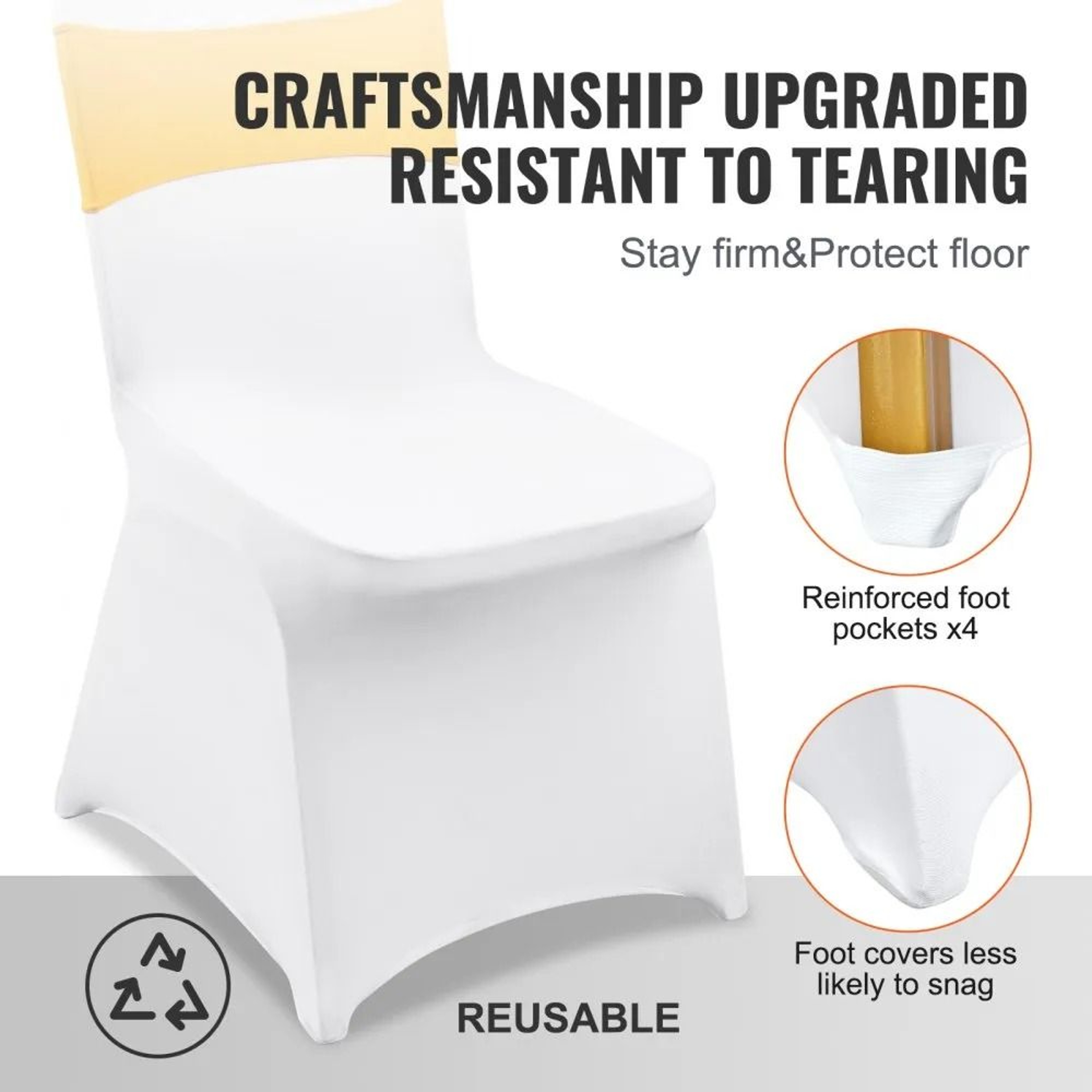 Premium Spandex Folding Chair Covers With Gold Sashes For Weddings And Banquets 4