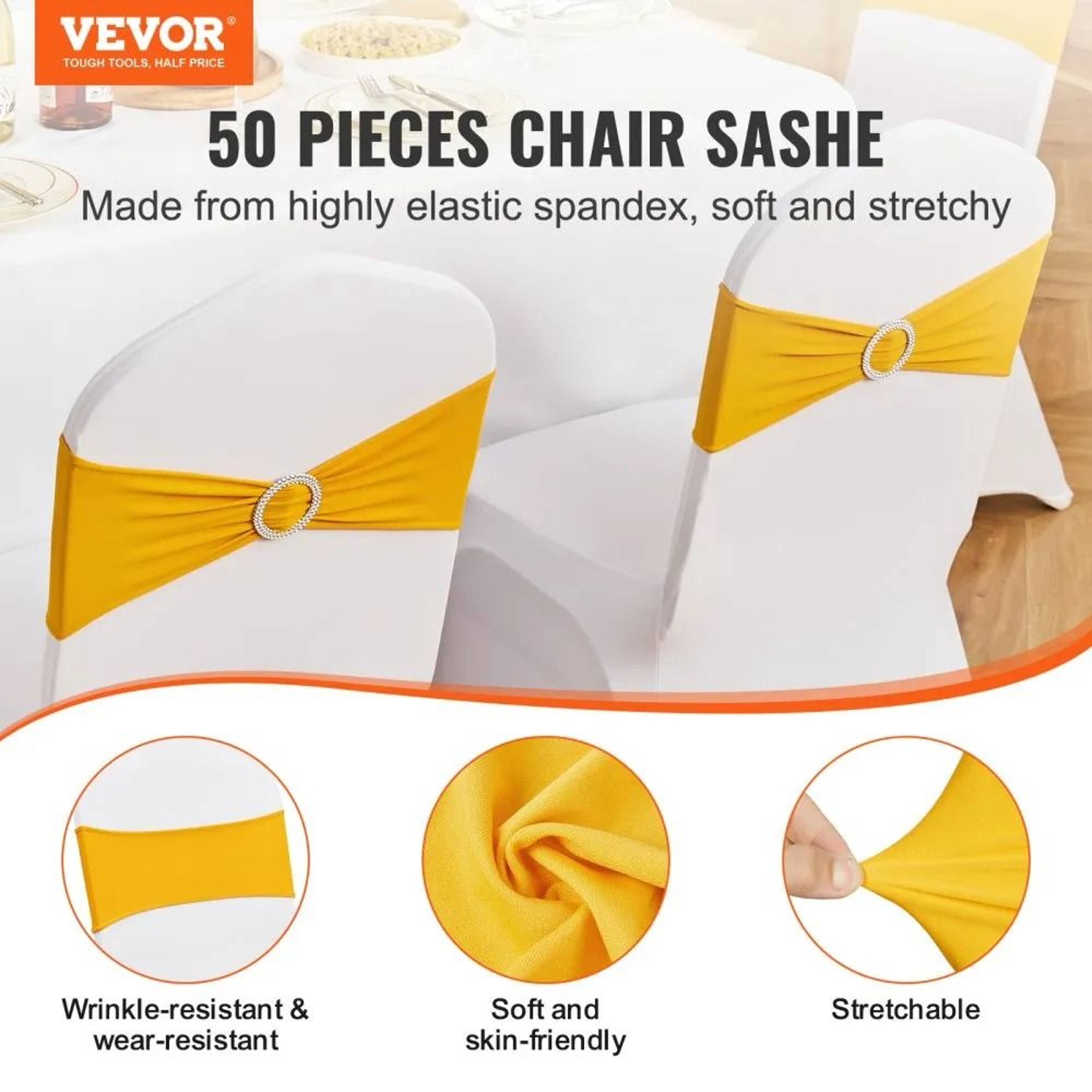 Stretch Spandex Chair Sashes With Round Buckle For Weddings And Banquets 4