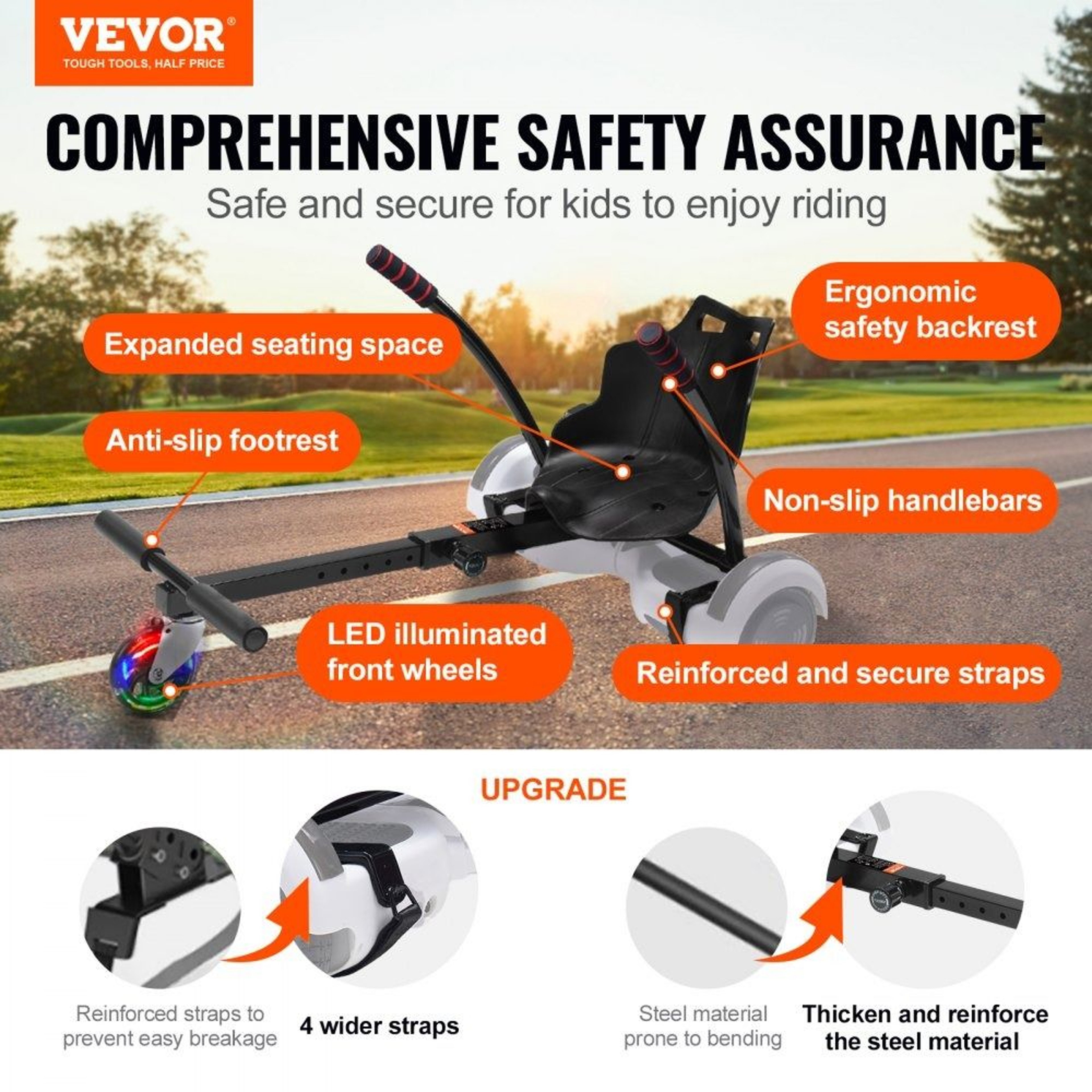 Hoverboard Seat Attachment With LED Wheels Adjustable Go Kart Conversion Kit 3