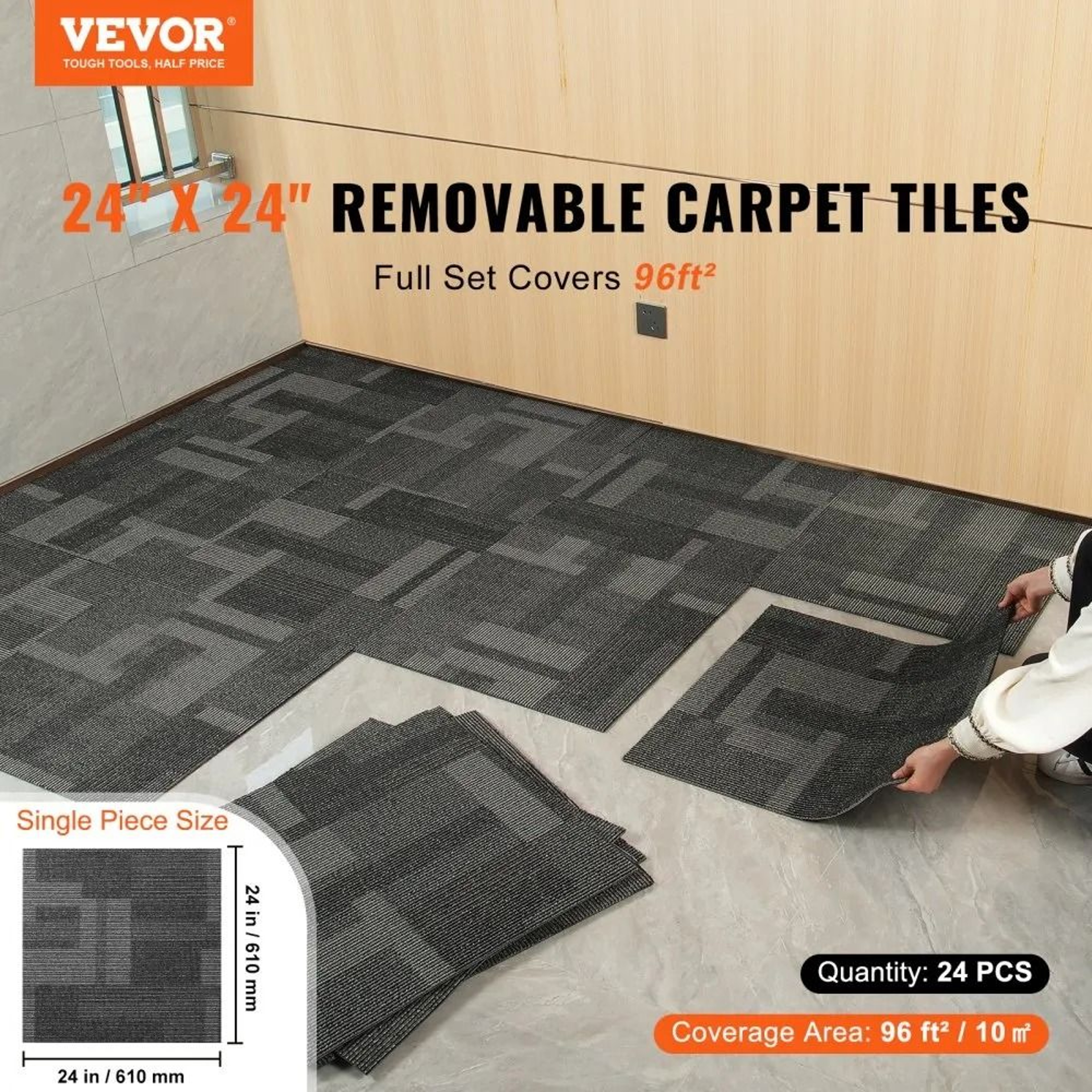Reusable Padded Carpet Tiles 24 X 24 Modular Flooring For Easy DIY Installation 1