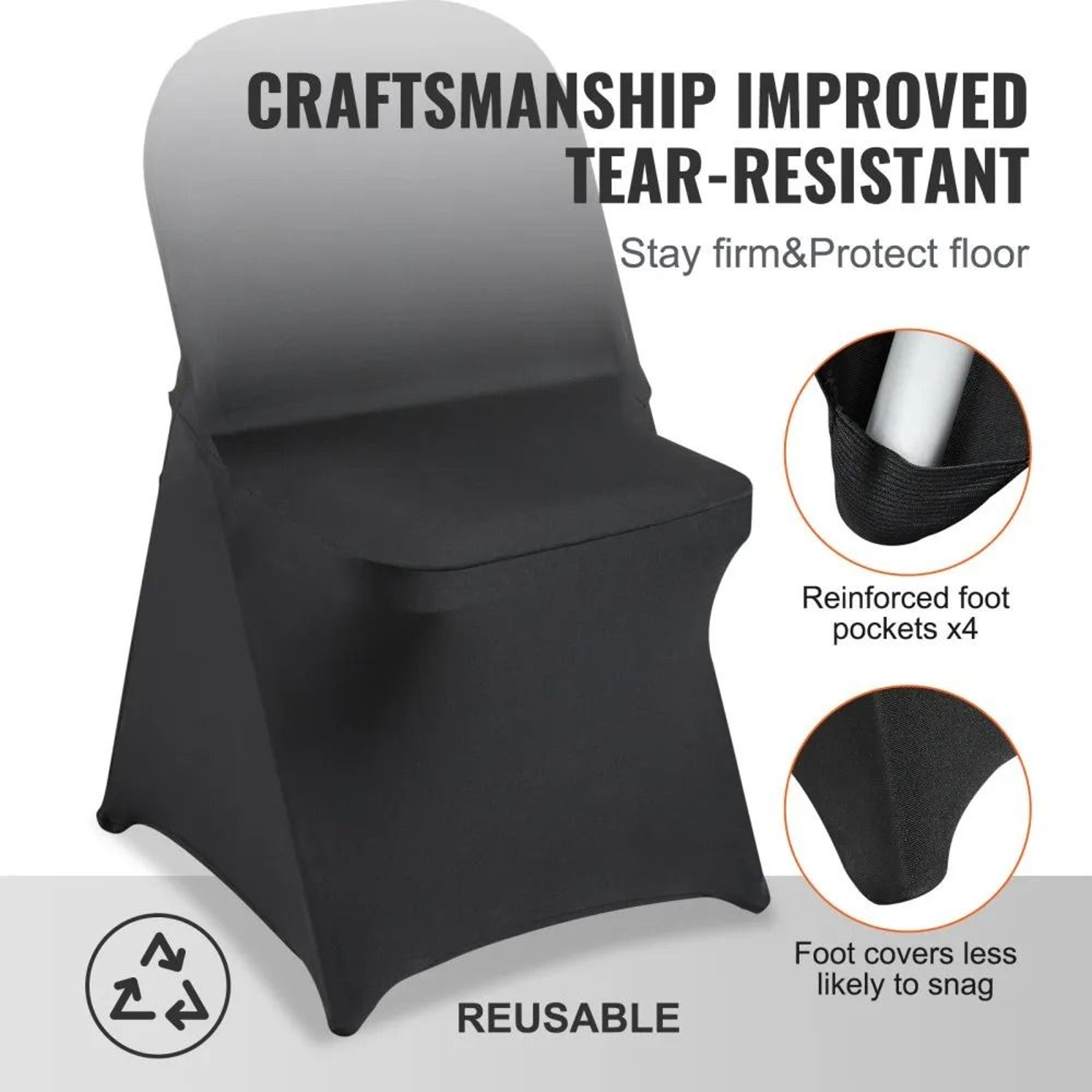 50 Pack Black Stretch Spandex Folding Chair Covers For Weddings Banquets And Parties 2