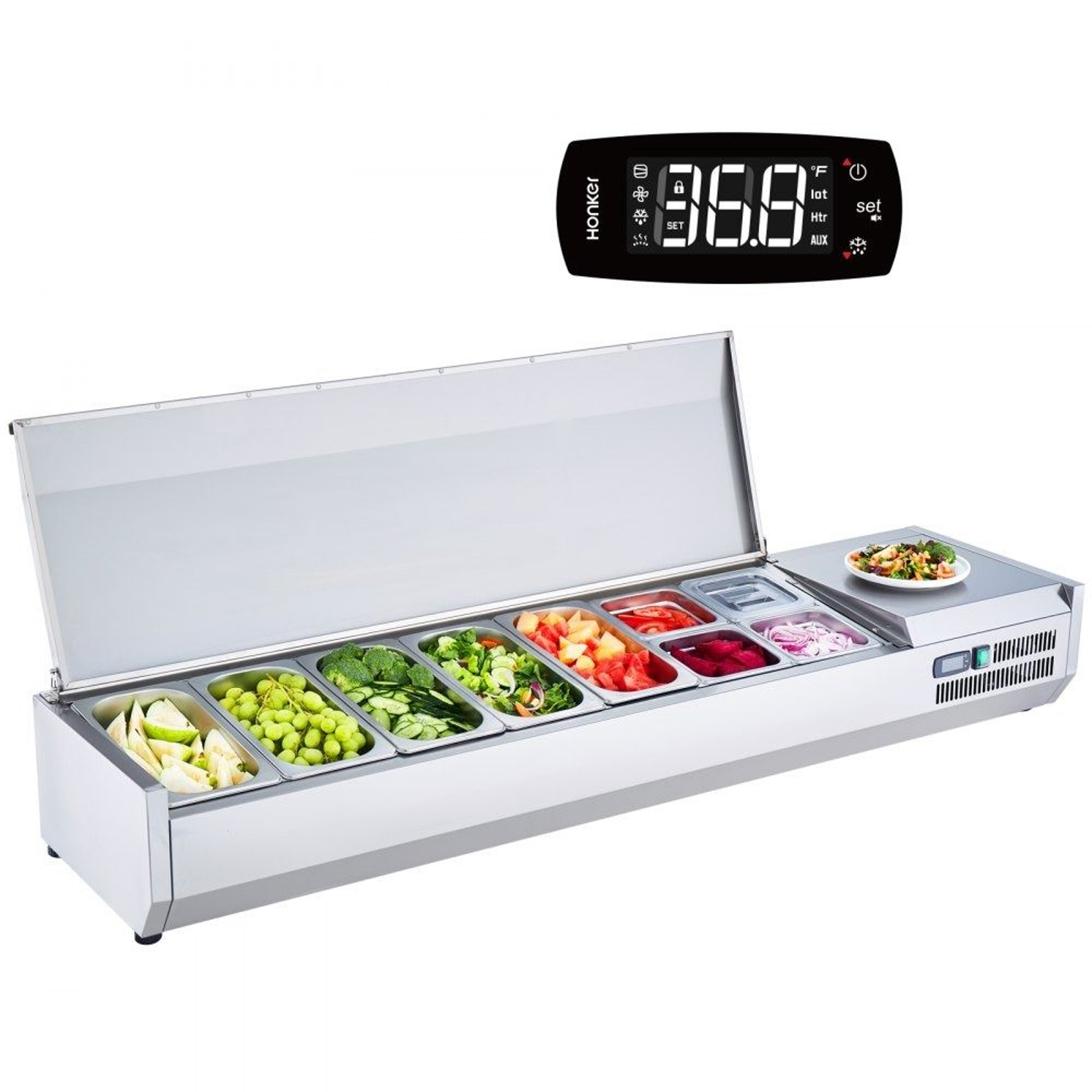 Countertop Refrigerated Condiment Prep Station With 9 Pans And Stainless Steel Guard 0