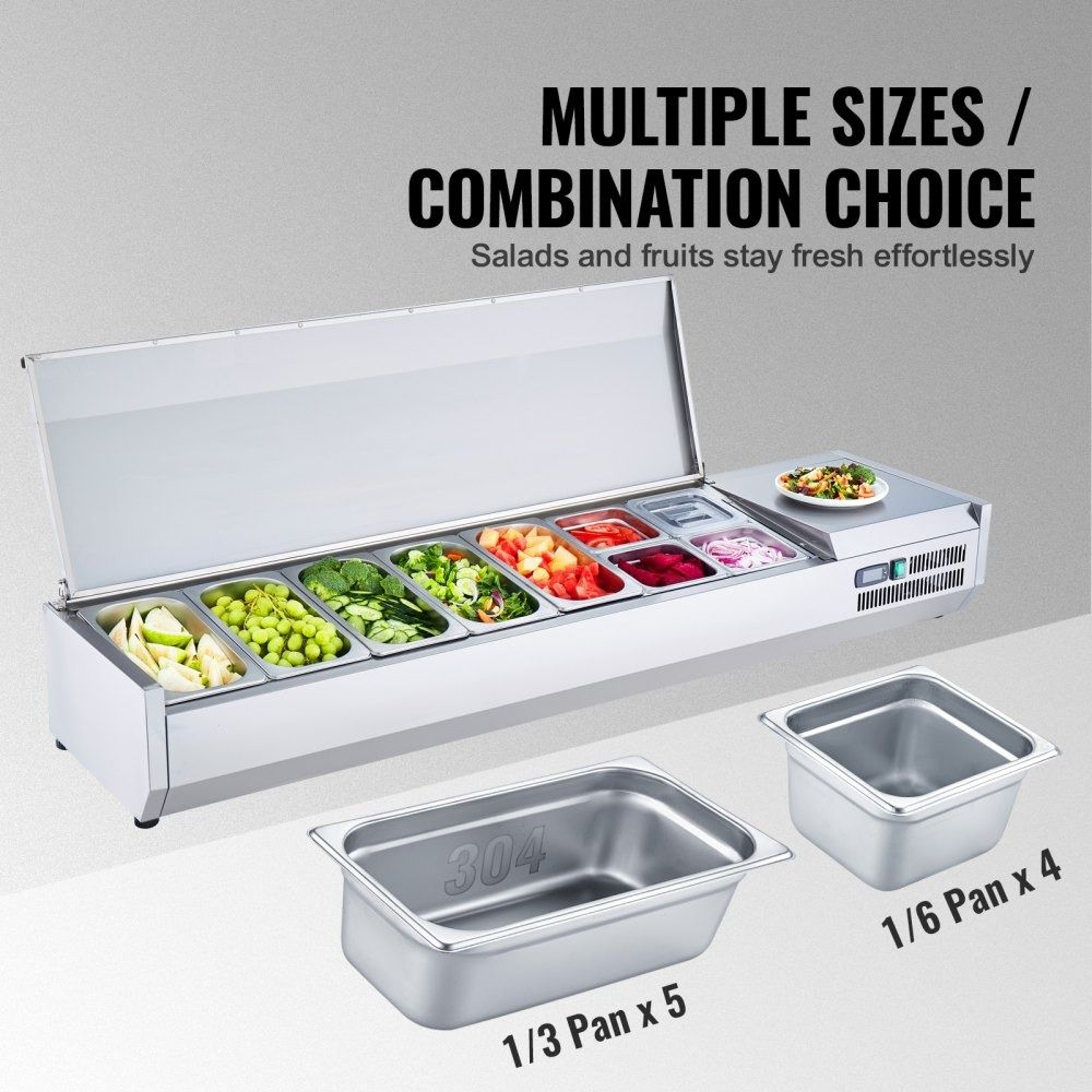 Countertop Refrigerated Condiment Prep Station With 9 Pans And Stainless Steel Guard 5