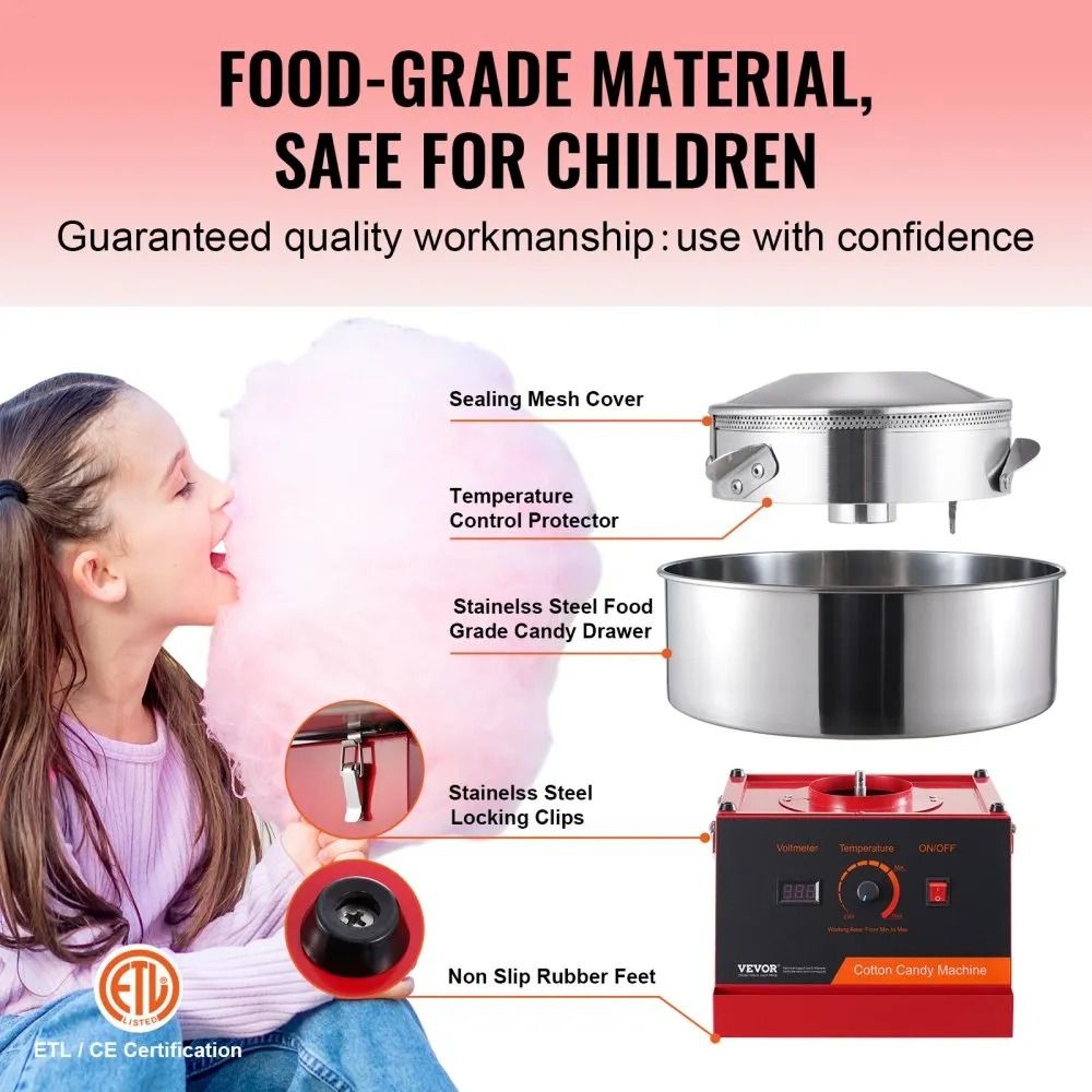 Electric Cotton Candy Machine 1000W Candy Floss Maker 1