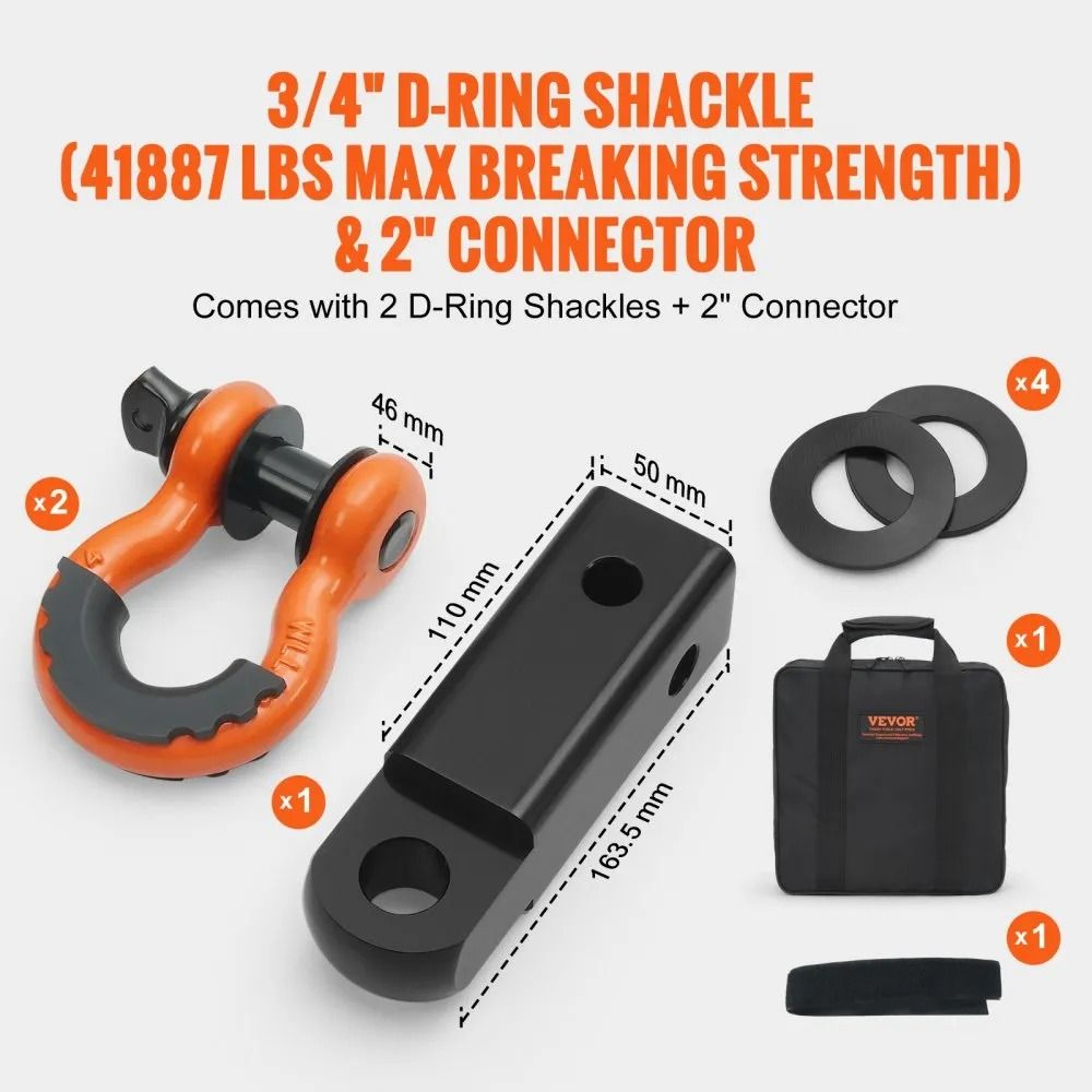 Heavy Duty Tow Strap Recovery Kit 30 Ft With D Ring Shackles And Hitch Receiver 2