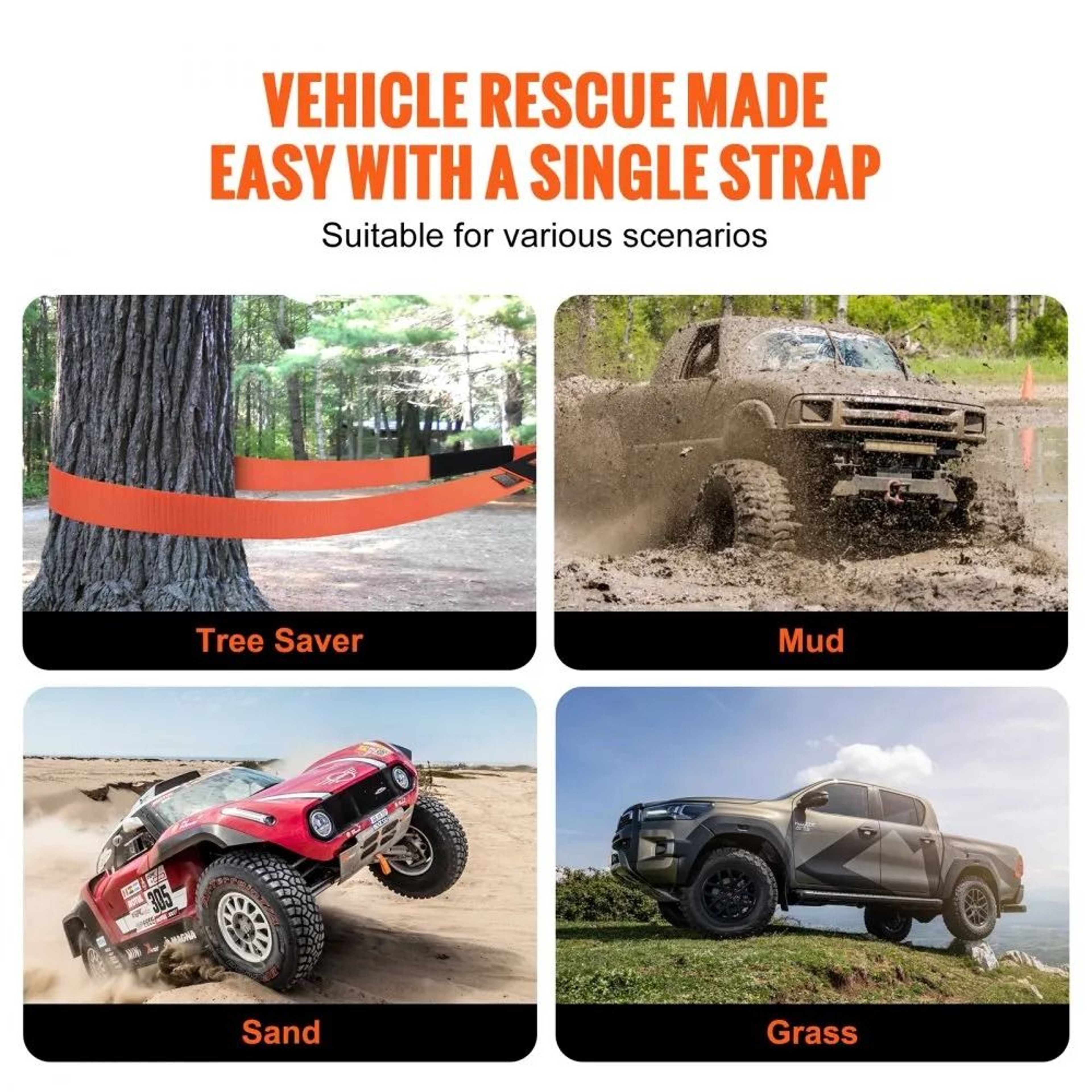 Heavy Duty Tow Strap Recovery Kit 30 Ft With D Ring Shackles And Hitch Receiver 6