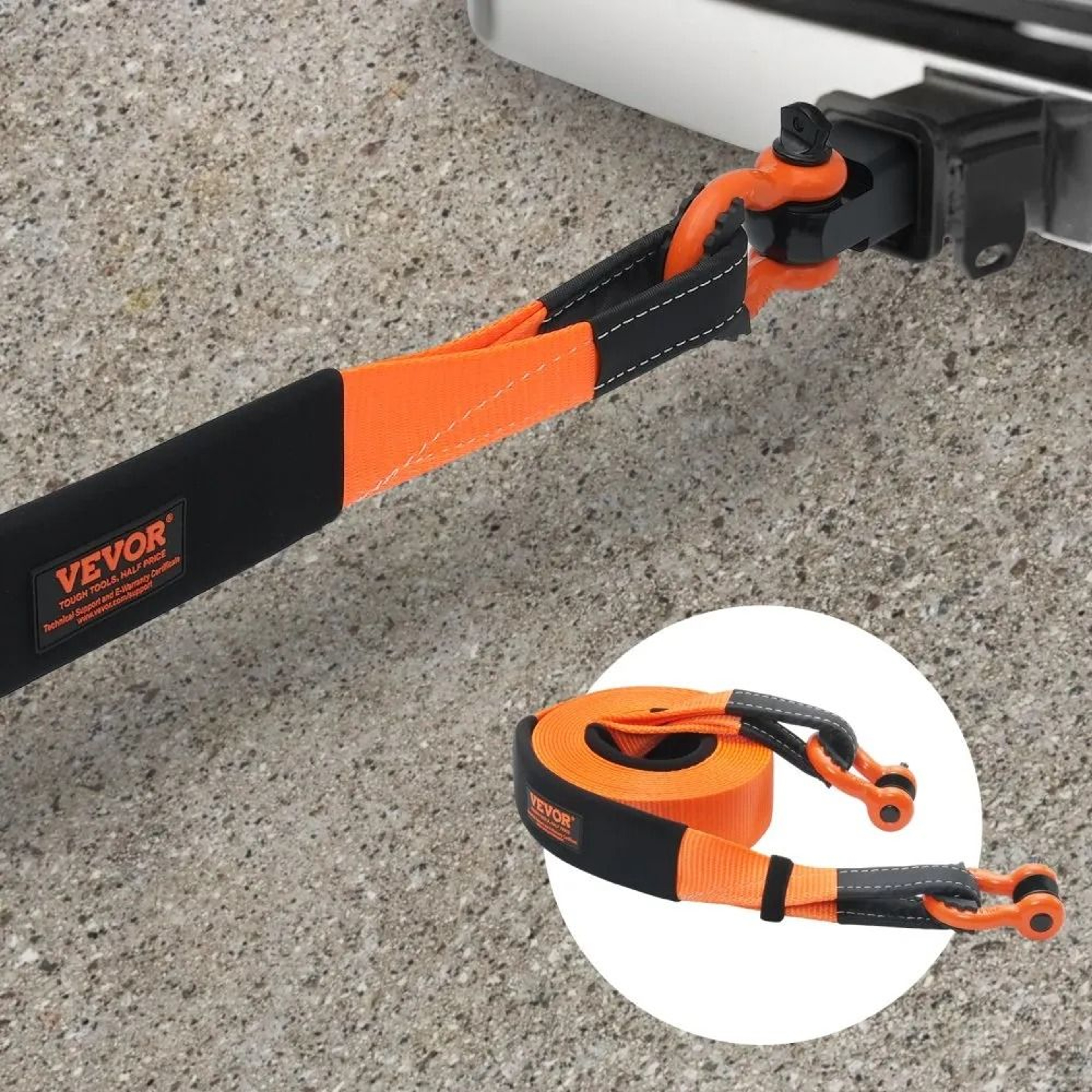 Heavy Duty Tow Strap Recovery Kit 30 Ft With D Ring Shackles And Hitch Receiver 5