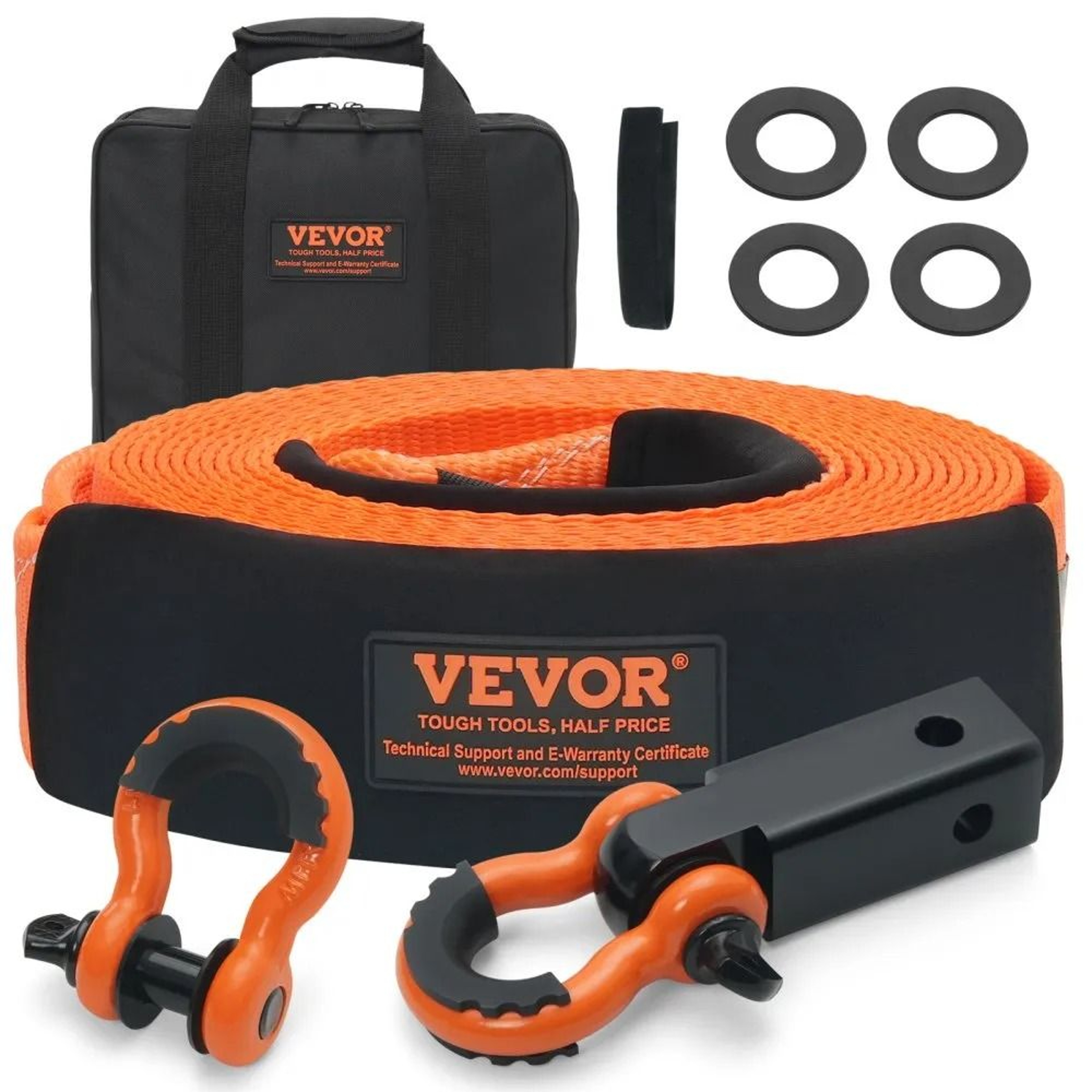 Heavy Duty Tow Strap Recovery Kit 30 Ft With D Ring Shackles And Hitch Receiver 0