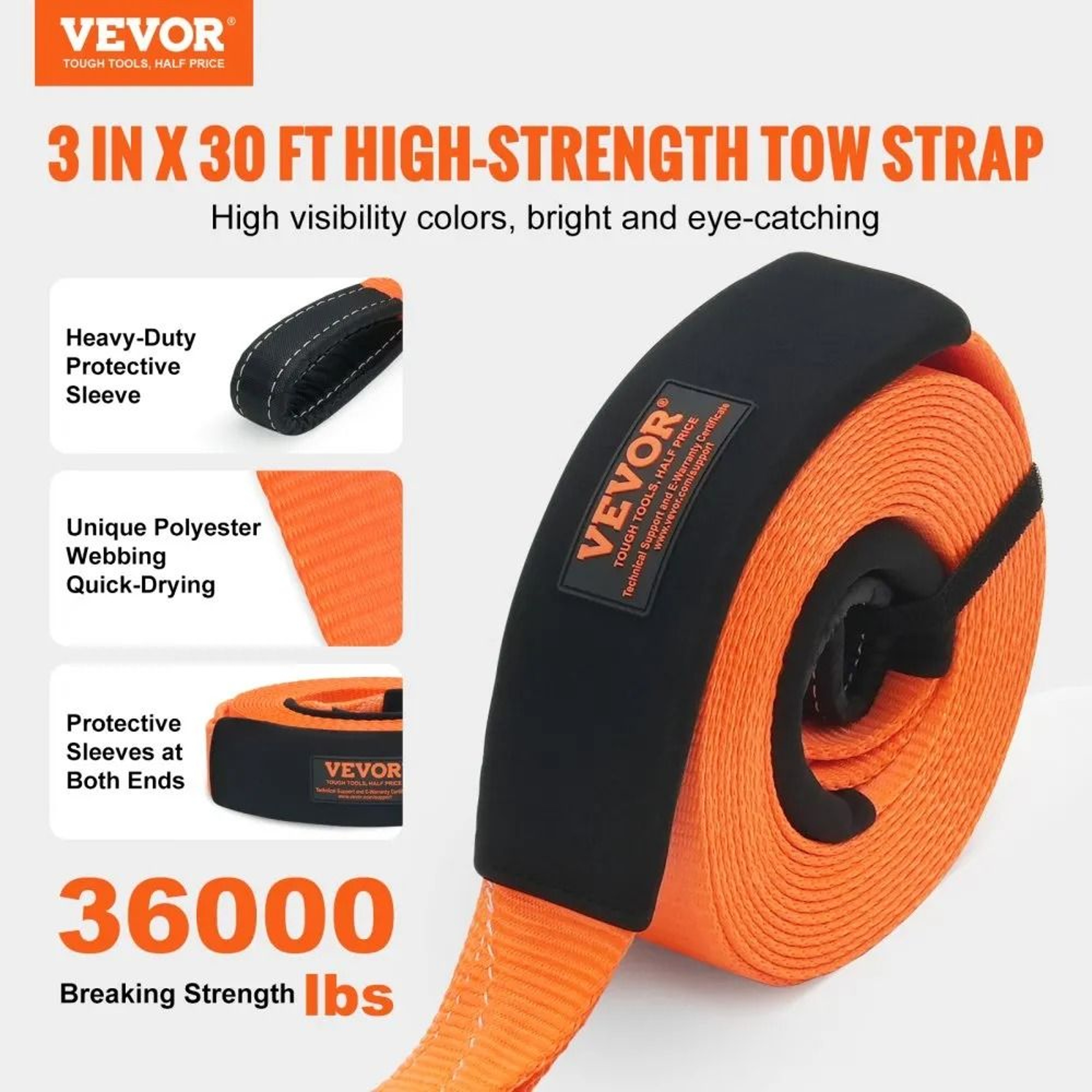Heavy Duty Tow Strap Recovery Kit 30 Ft With D Ring Shackles And Hitch Receiver 4