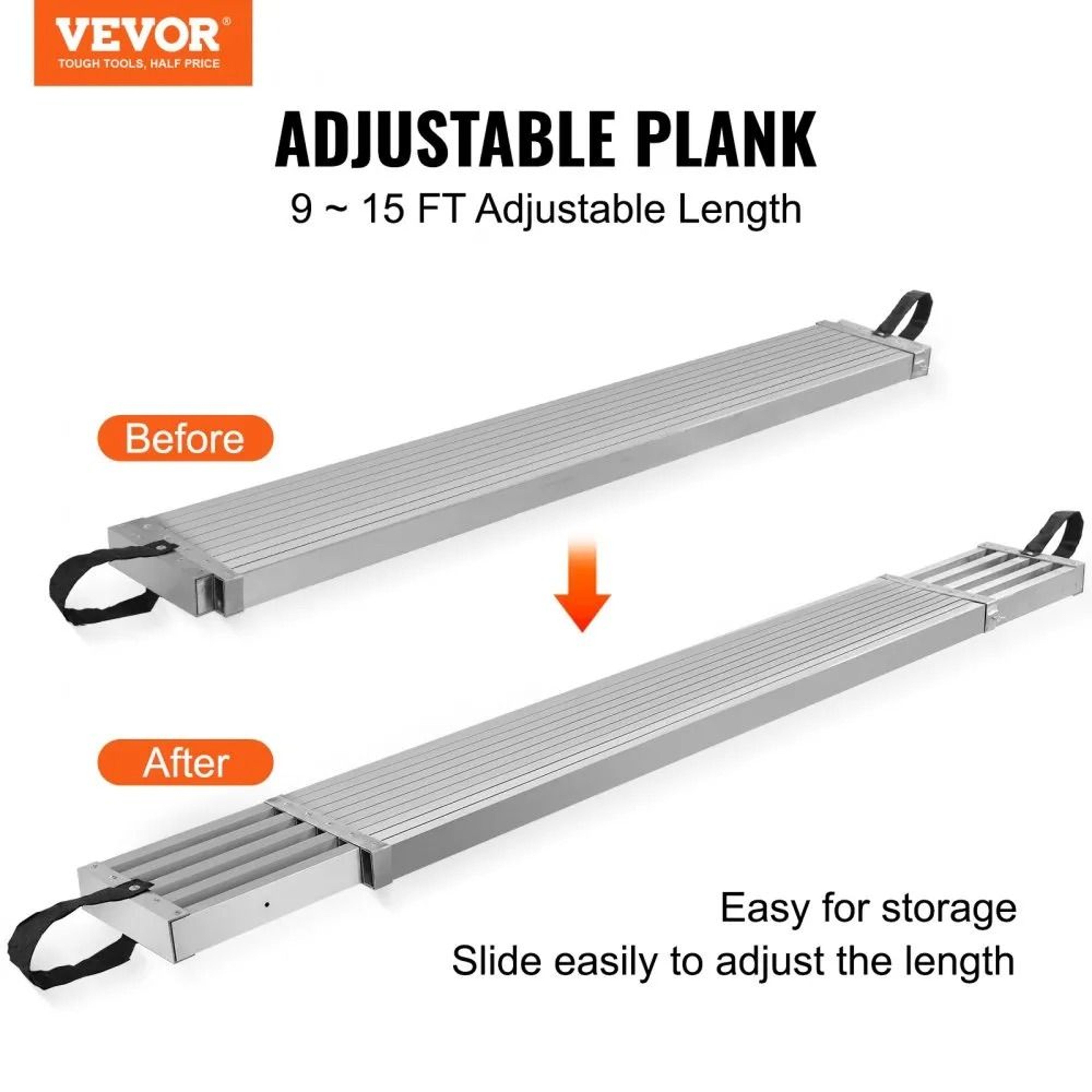 Telescoping Aluminum Work Plank 9 To 15 Ft Adjustable Scaffold Plank 500 Lb Capacity 5