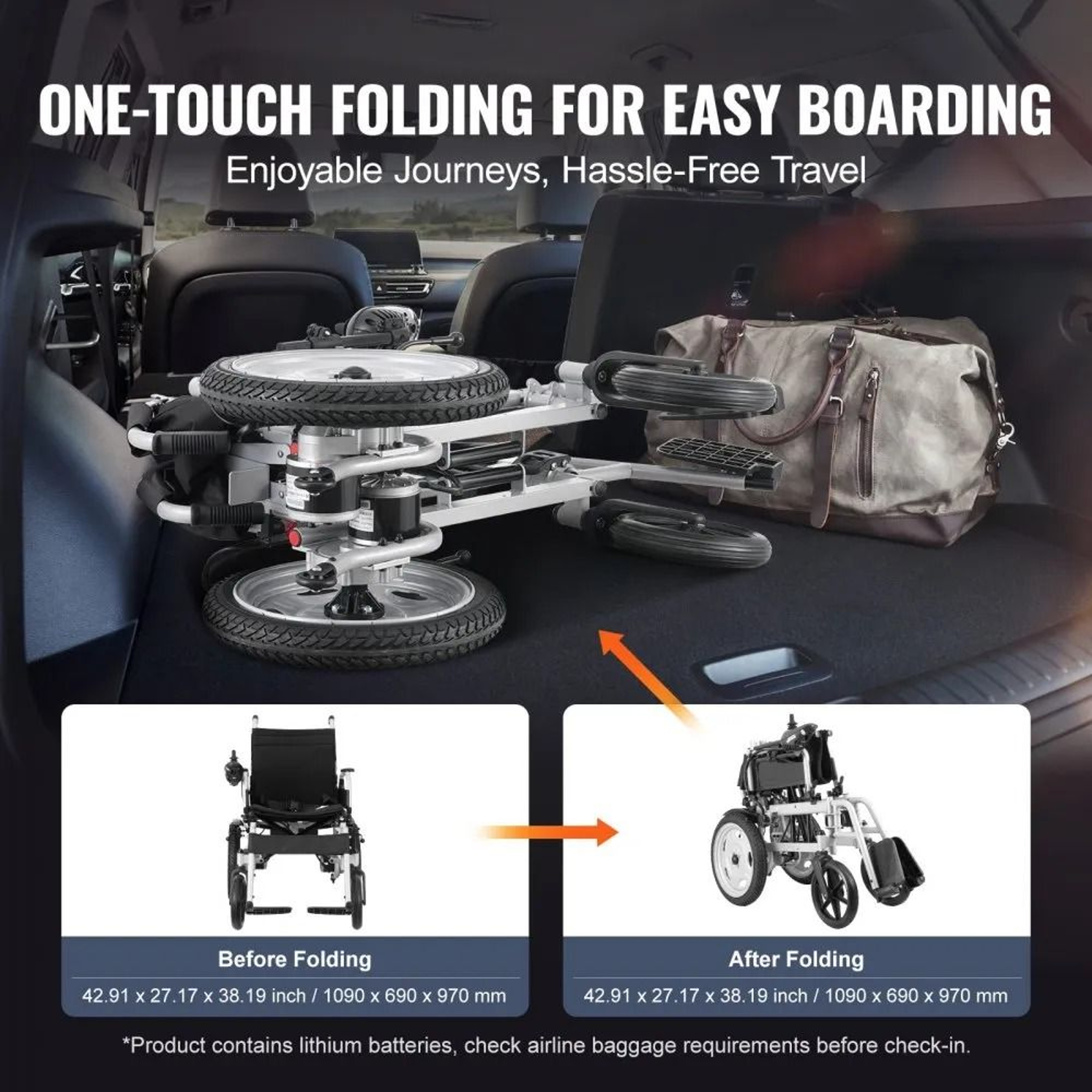 Foldable Electric Wheelchair For Adults Seniors Long Range All Terrain Mobility Chair 3