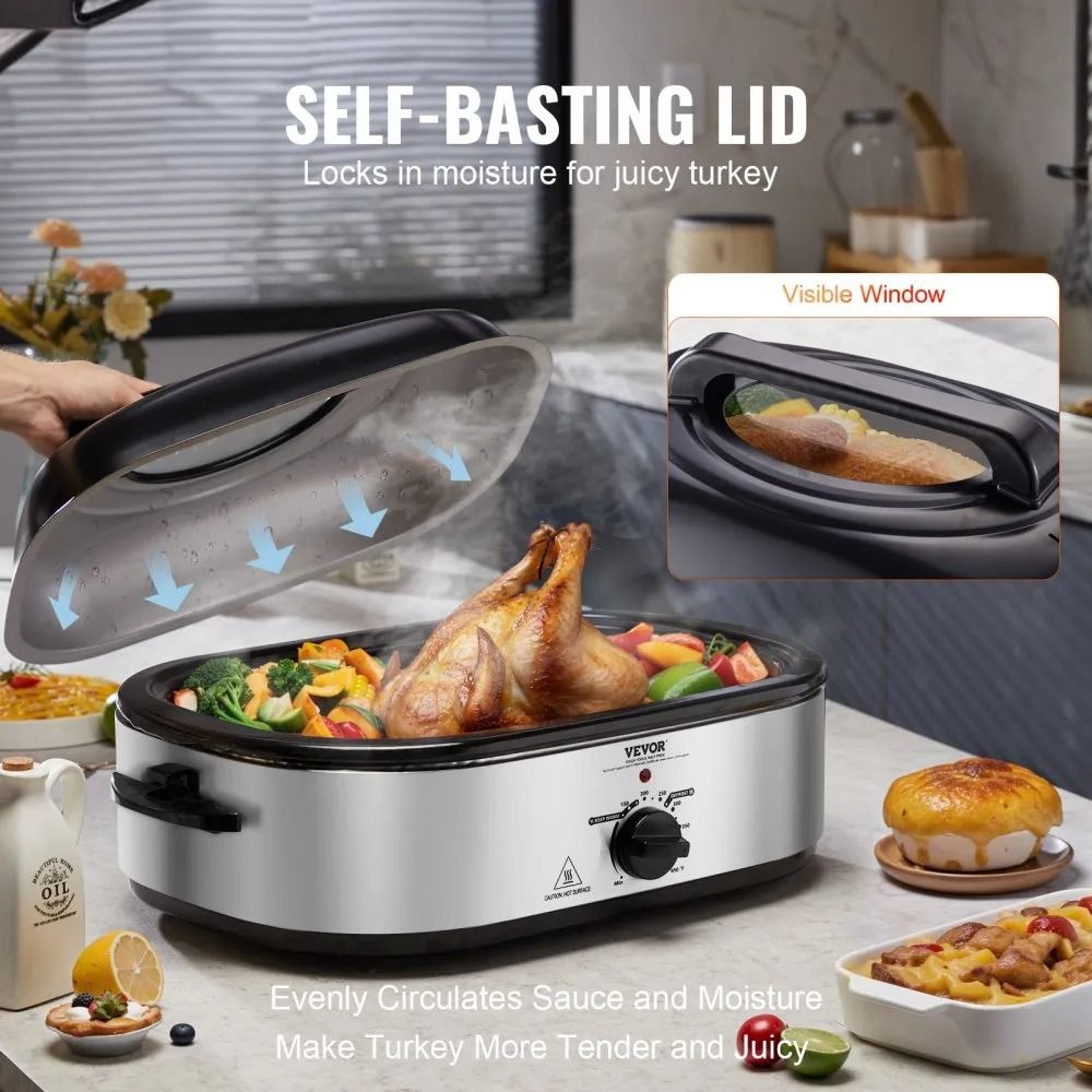 18 QT Electric Roaster Oven With Self Basting Lid And Adjustable Temperature 1