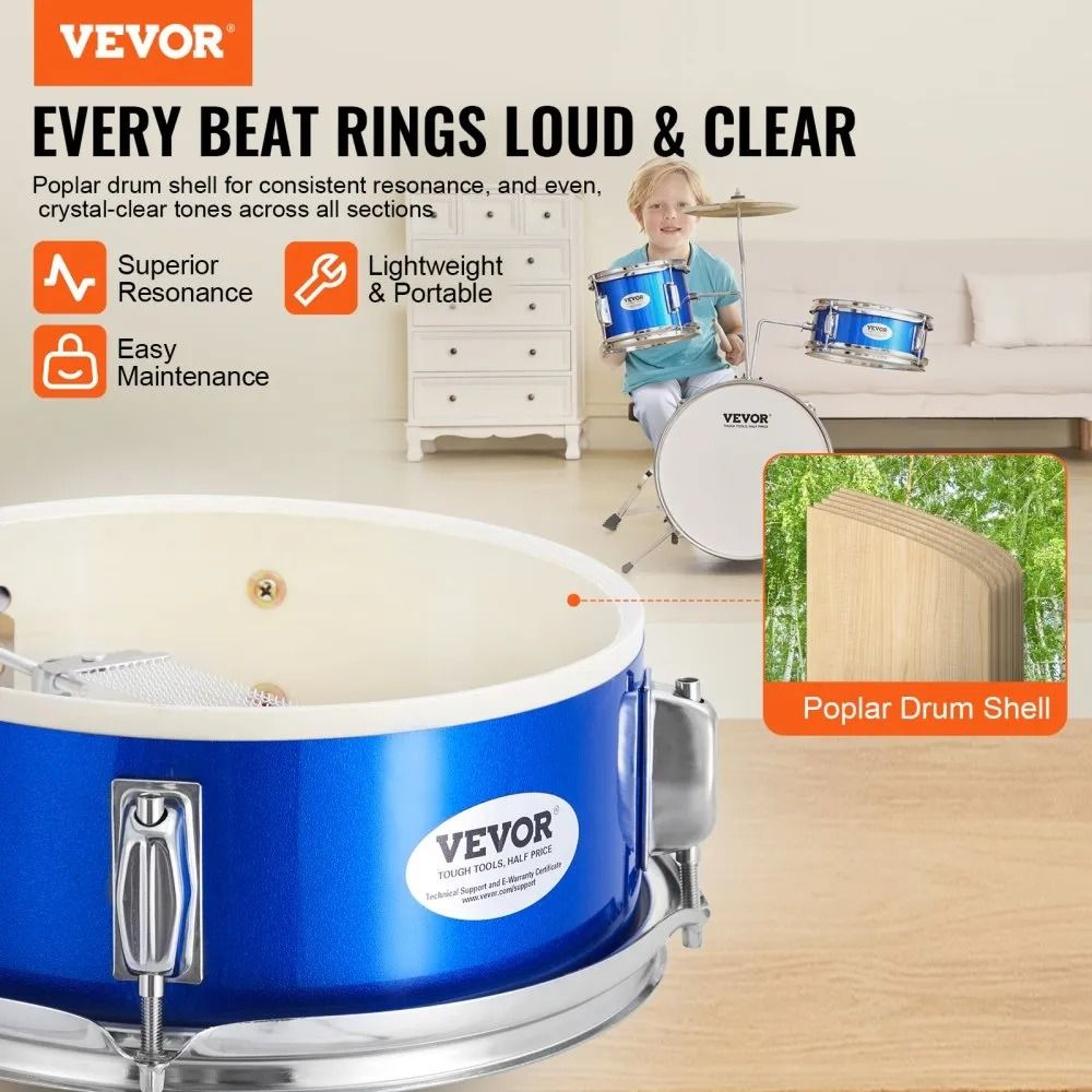 Kids Drum Set 3 Piece Beginner Drum Kit With Adjustable Throne Cymbal And Drumsticks 1