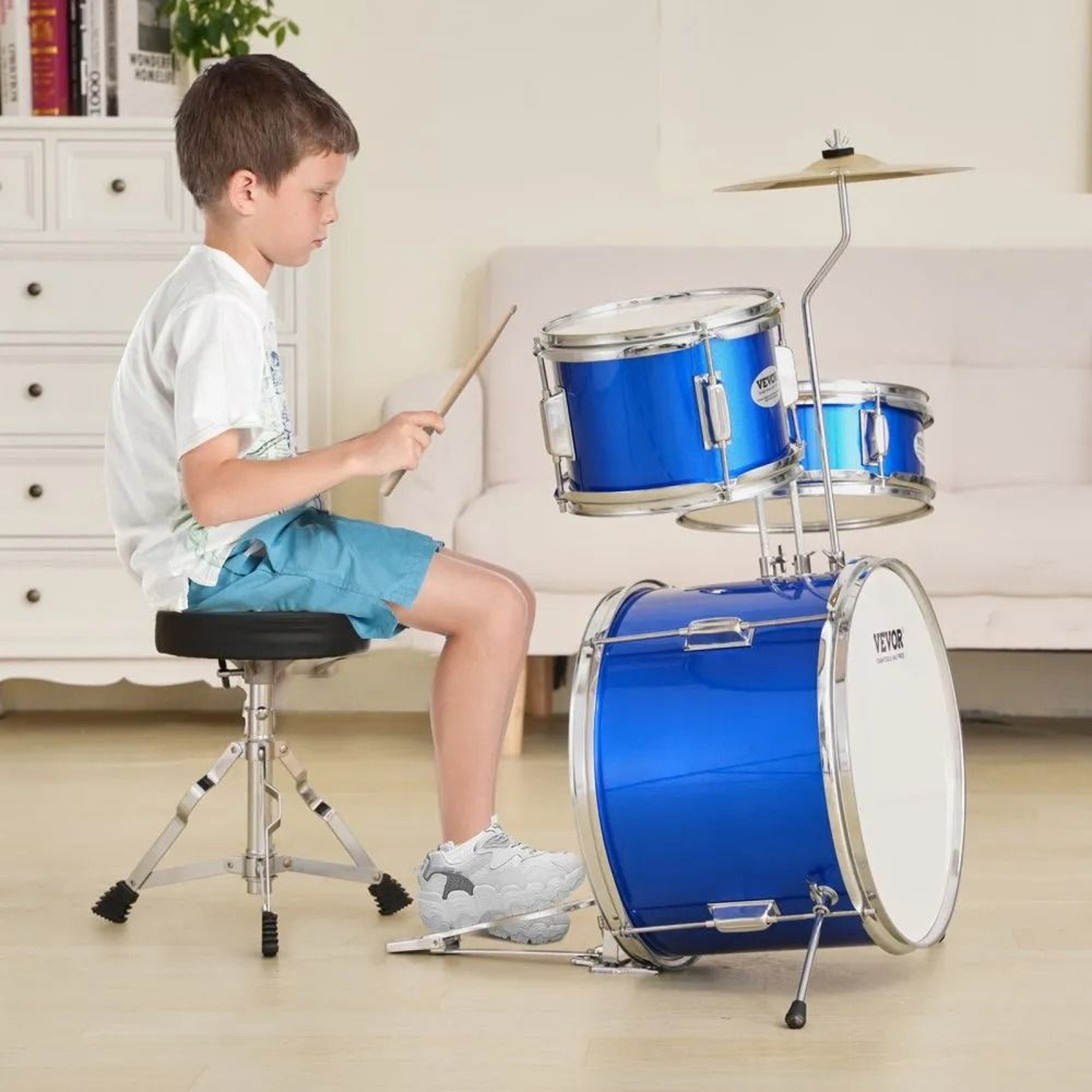 Kids Drum Set 3 Piece Beginner Drum Kit With Adjustable Throne Cymbal And Drumsticks 6