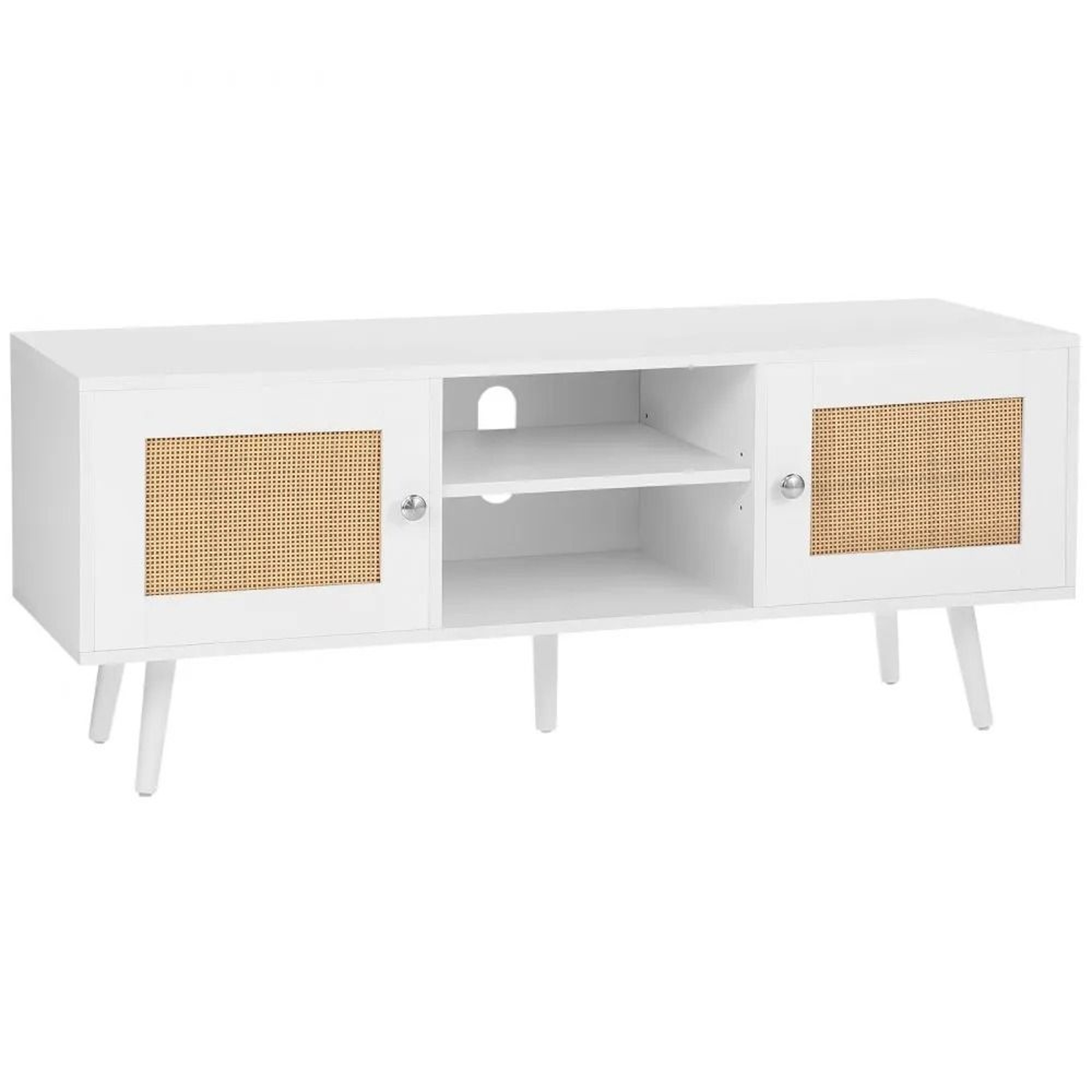 Rattan TV Stand For 55 Inch TV Boho TV Stand With Adjustable Storage And Cable Management 7