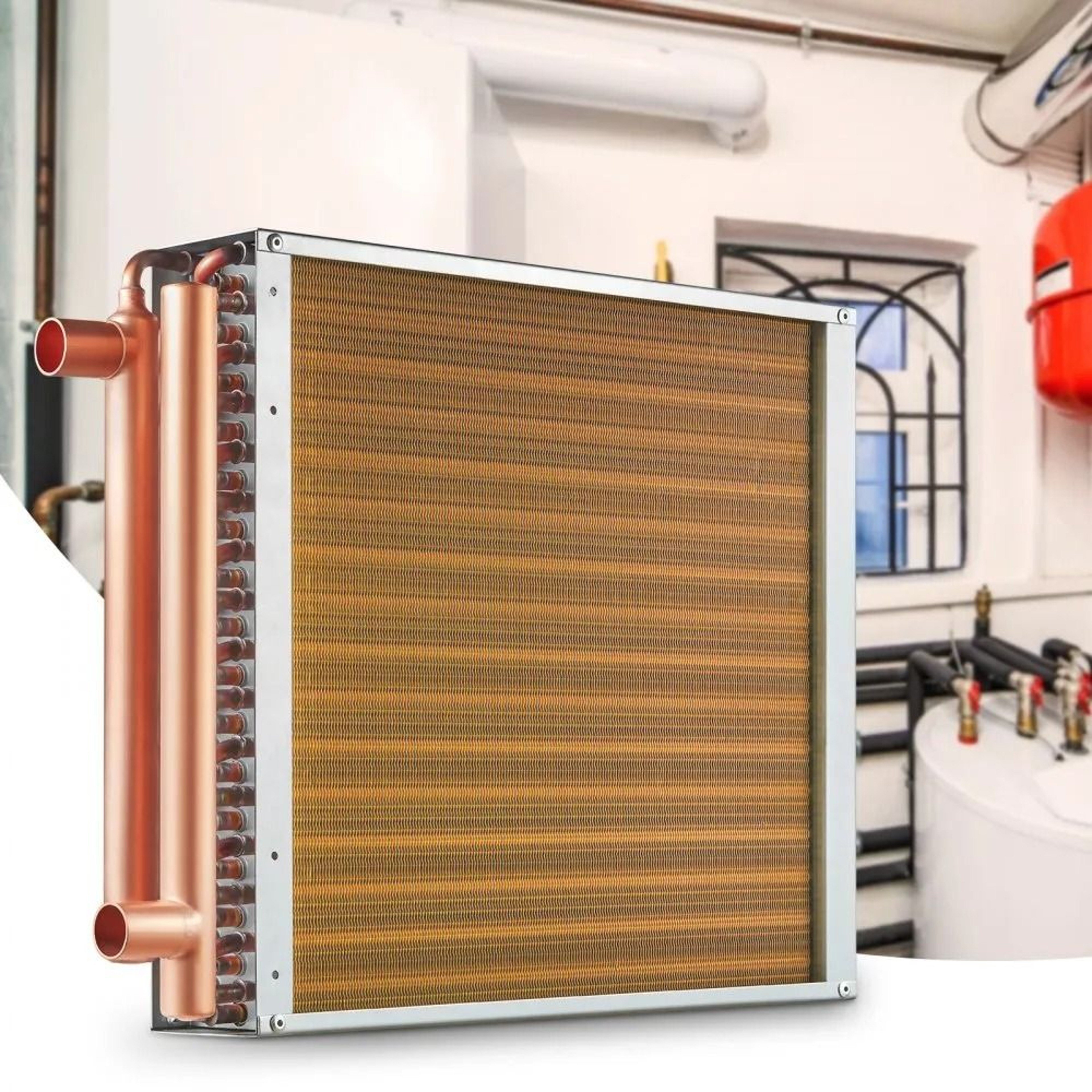 16 X 16 Water To Air Heat Exchanger 3 Row Copper Coil For Forced Air Heating 5