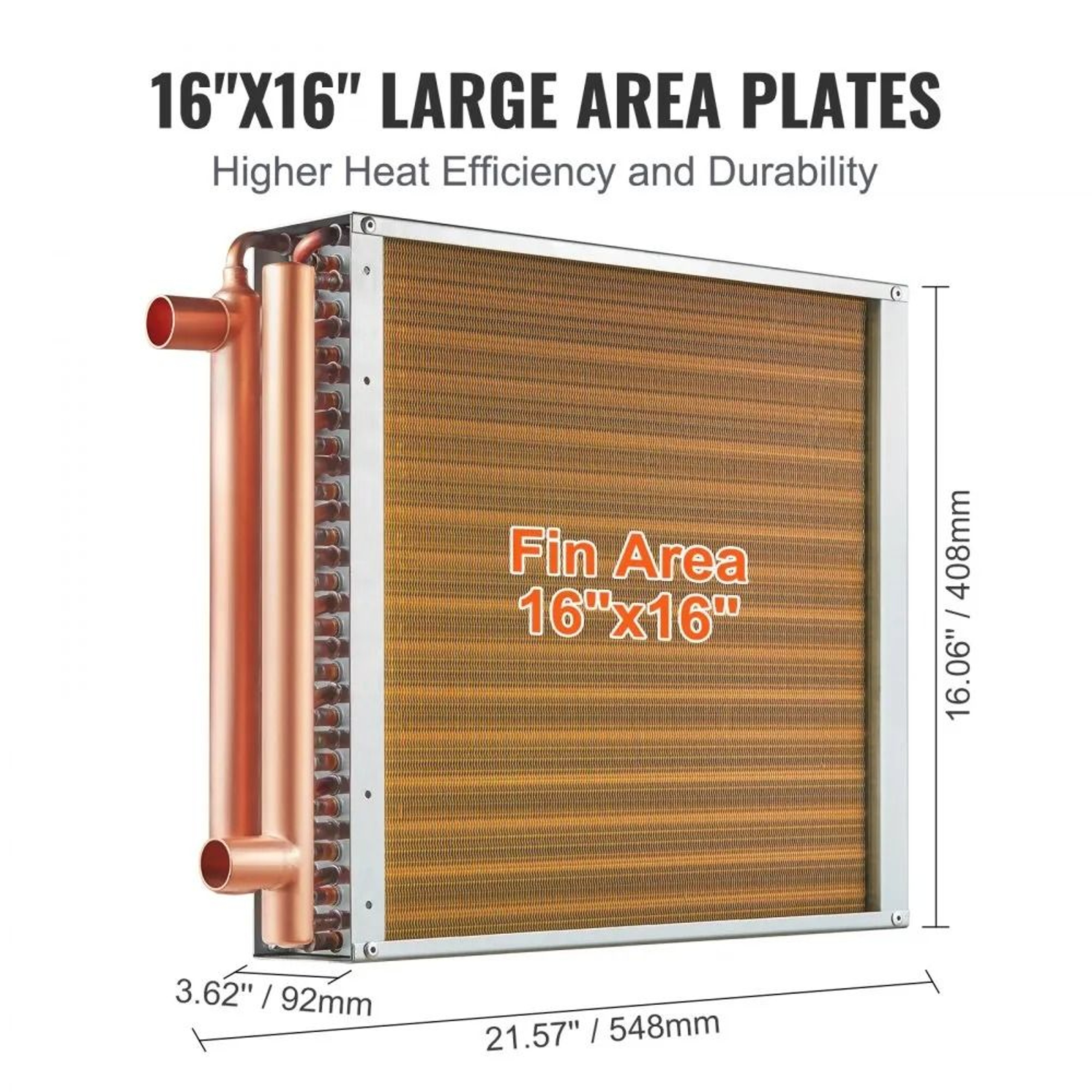 16 X 16 Water To Air Heat Exchanger 3 Row Copper Coil For Forced Air Heating 6