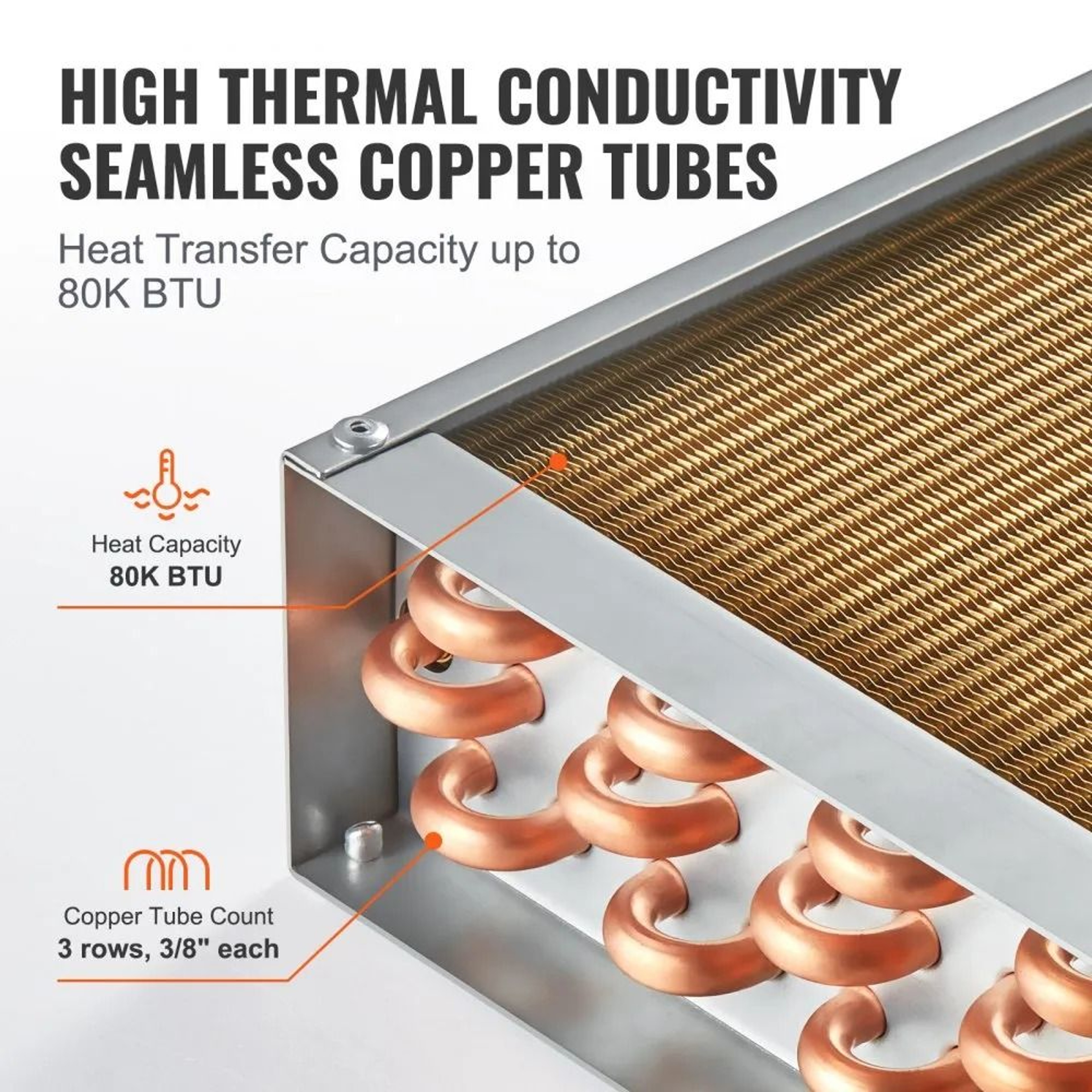 16 X 16 Water To Air Heat Exchanger 3 Row Copper Coil For Forced Air Heating 3