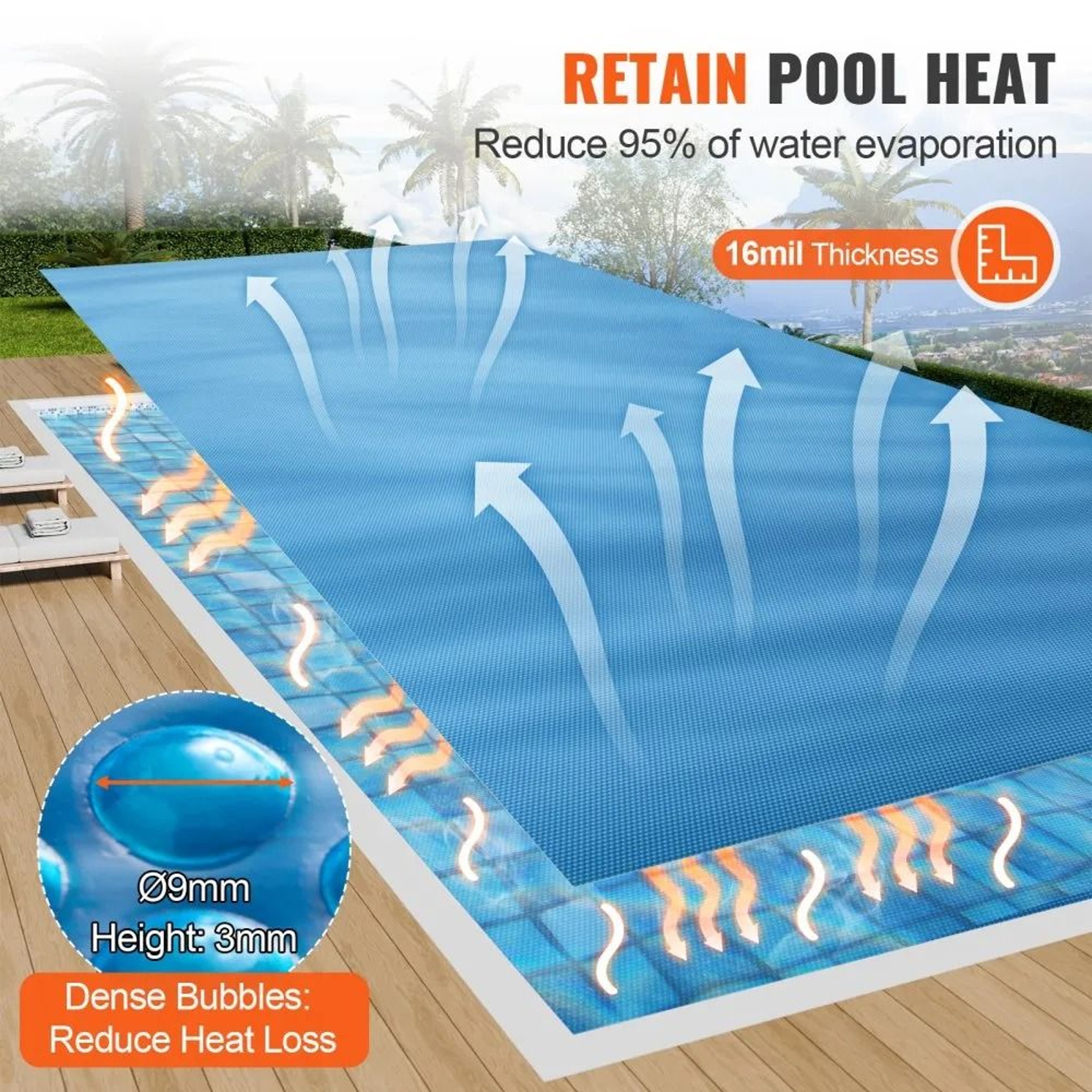 16 Mil Solar Pool Cover 32 X 16 Ft Heat Retaining Pool Blanket For Inground And Above Ground Pools 4