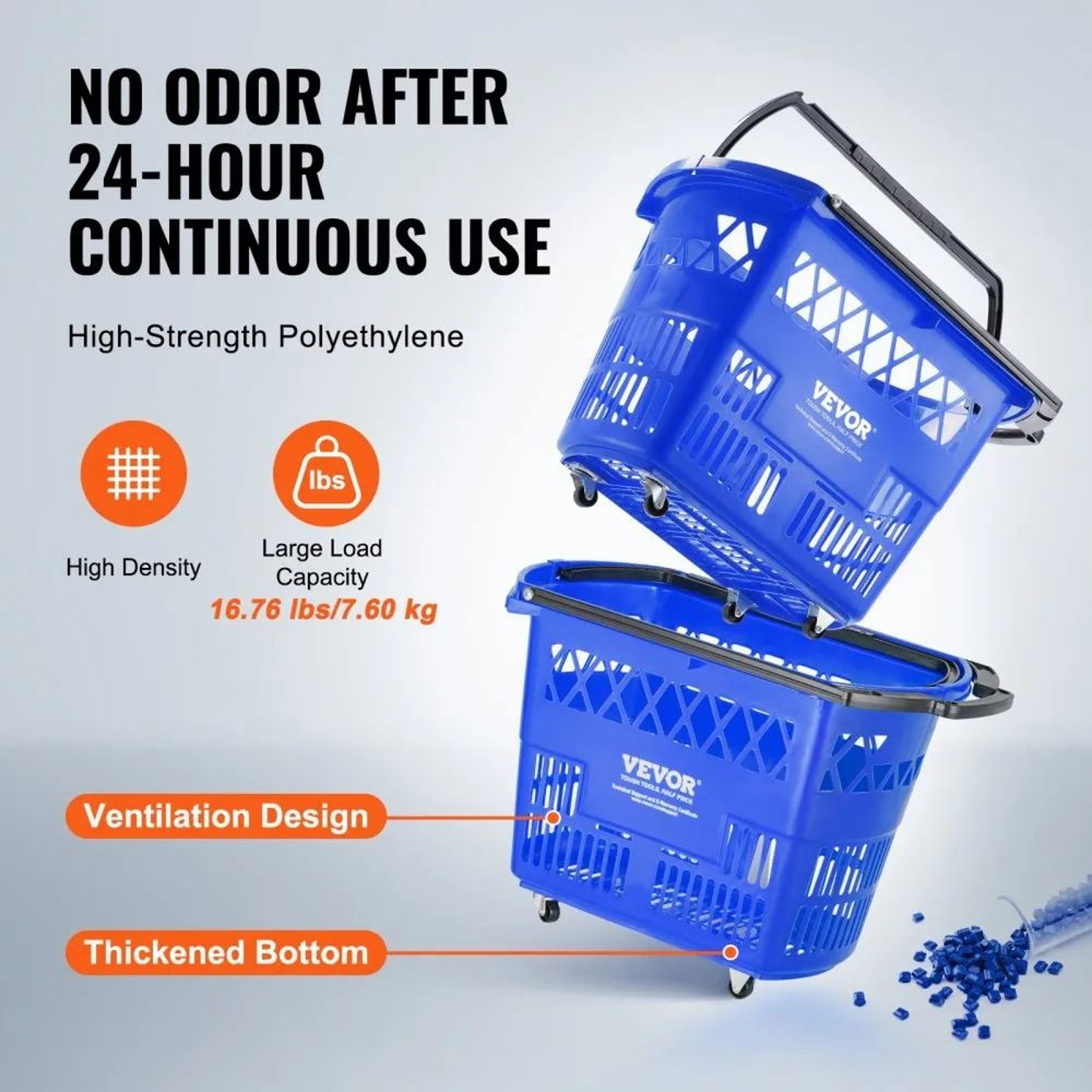 39L Rolling Shopping Baskets With Wheels And Handles 6 Pack For Grocery Stores And Retail 1
