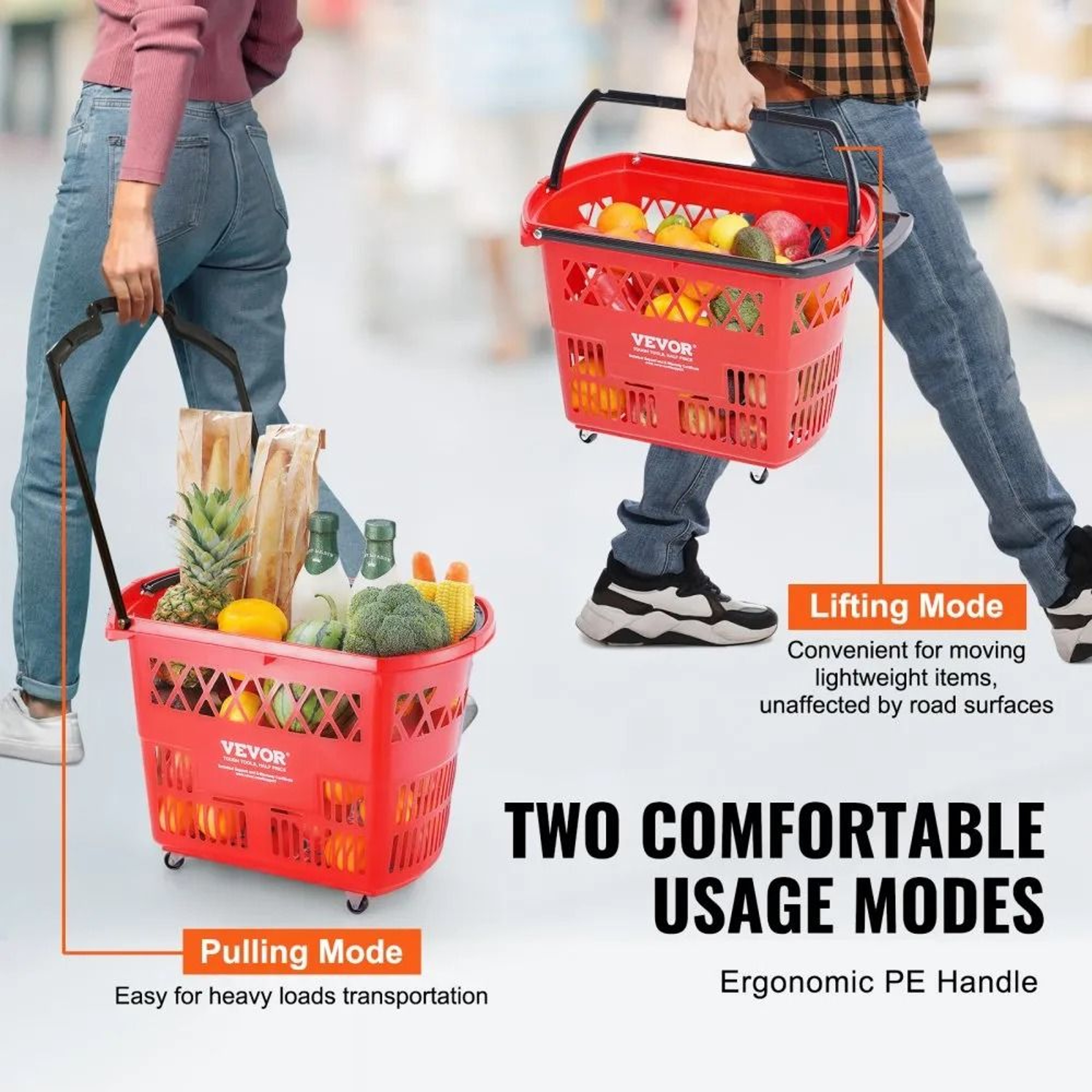 39L Rolling Shopping Basket Set With Wheels And Handles For Grocery Stores And Retail Shops 2