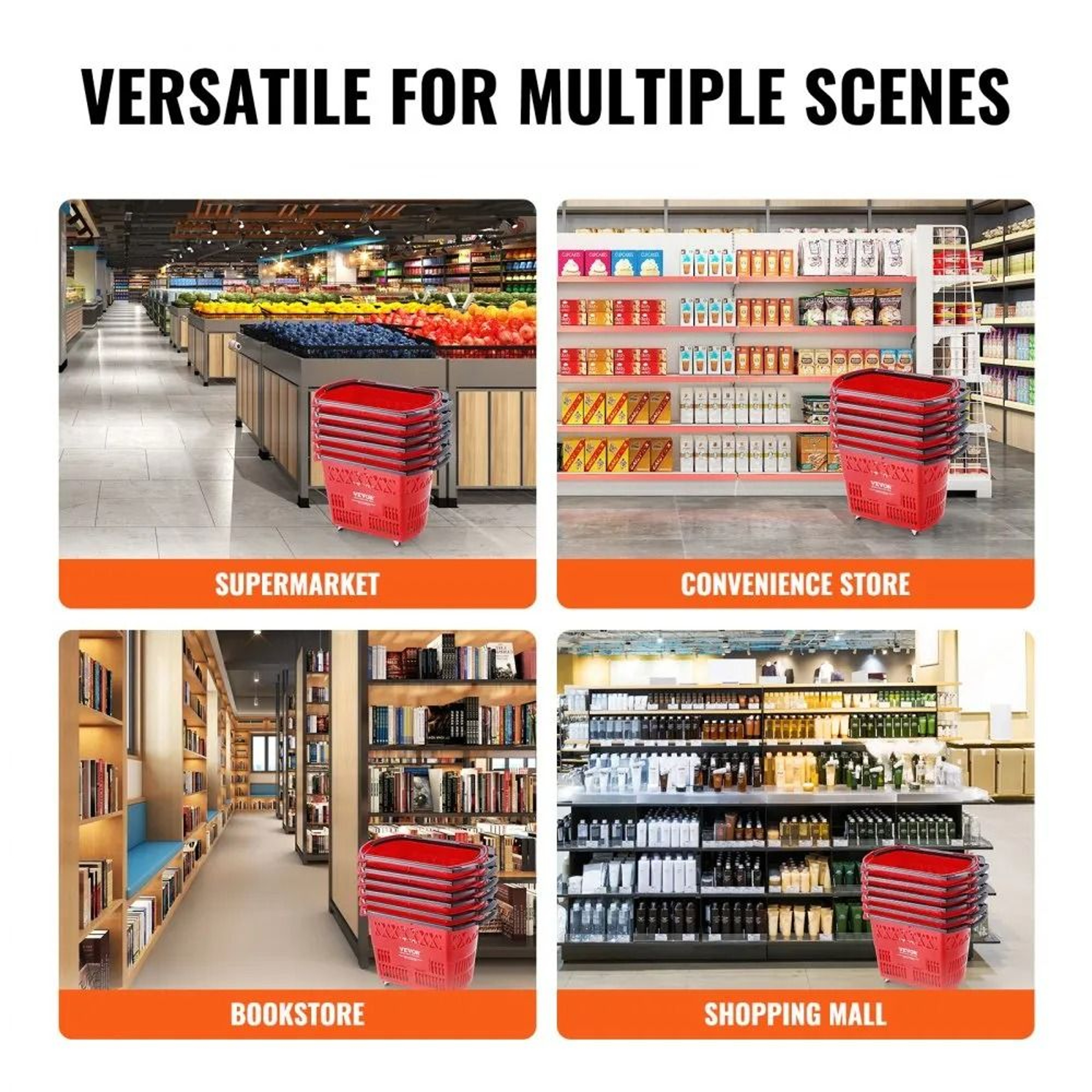 39L Rolling Shopping Basket Set With Wheels And Handles For Grocery Stores And Retail Shops 5