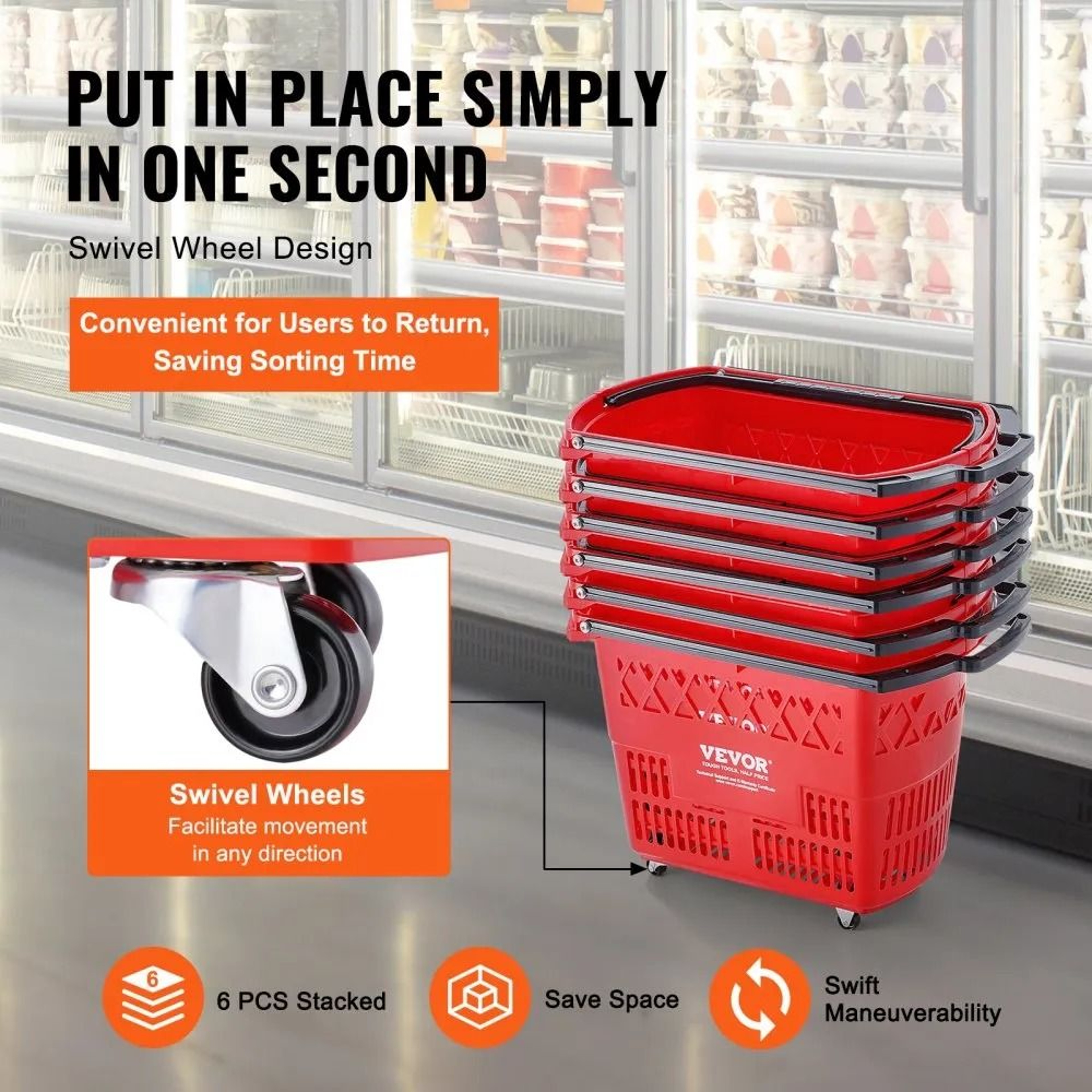 39L Rolling Shopping Basket Set With Wheels And Handles For Grocery Stores And Retail Shops 1