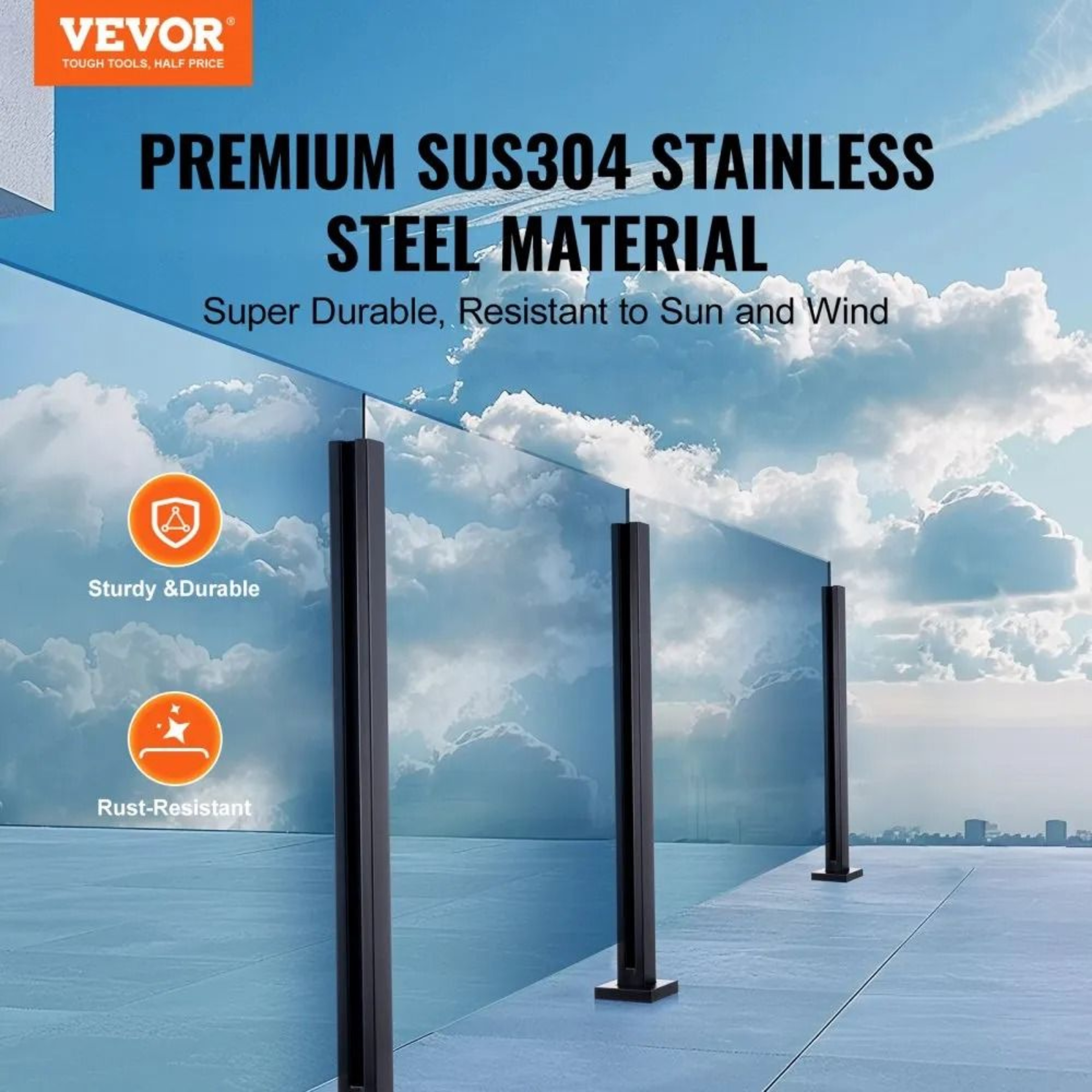 Heavy Duty Glass Railing Bracket For Frameless Tempered Glass With Stainless Steel Support 1