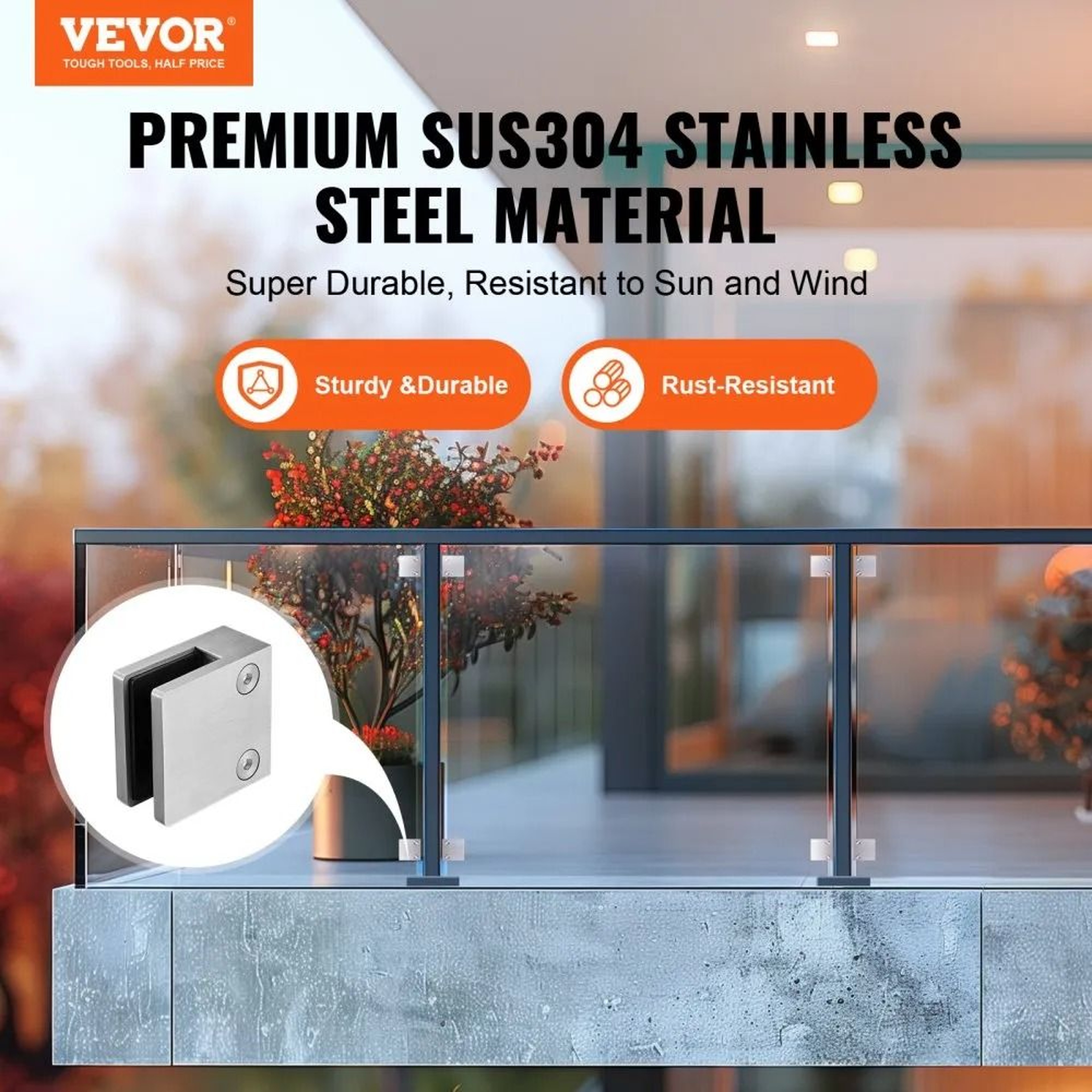 Square Glass Railing Clamps For Tempered Glass With Stainless Steel Adjustable Mounting Brackets 1