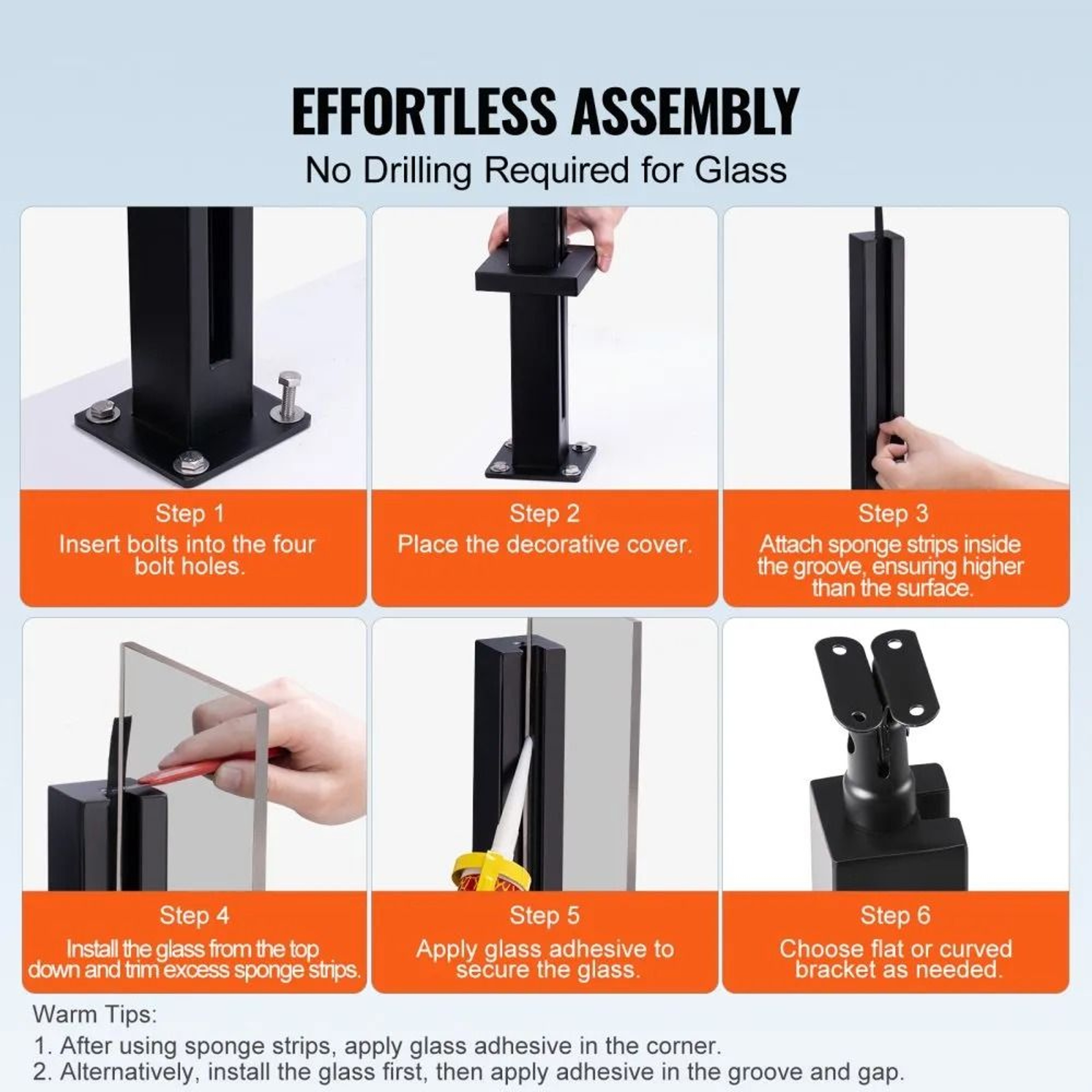 Heavy Duty Glass Railing Post Stainless Steel Glass Railing Bracket For Tempered Glass 4