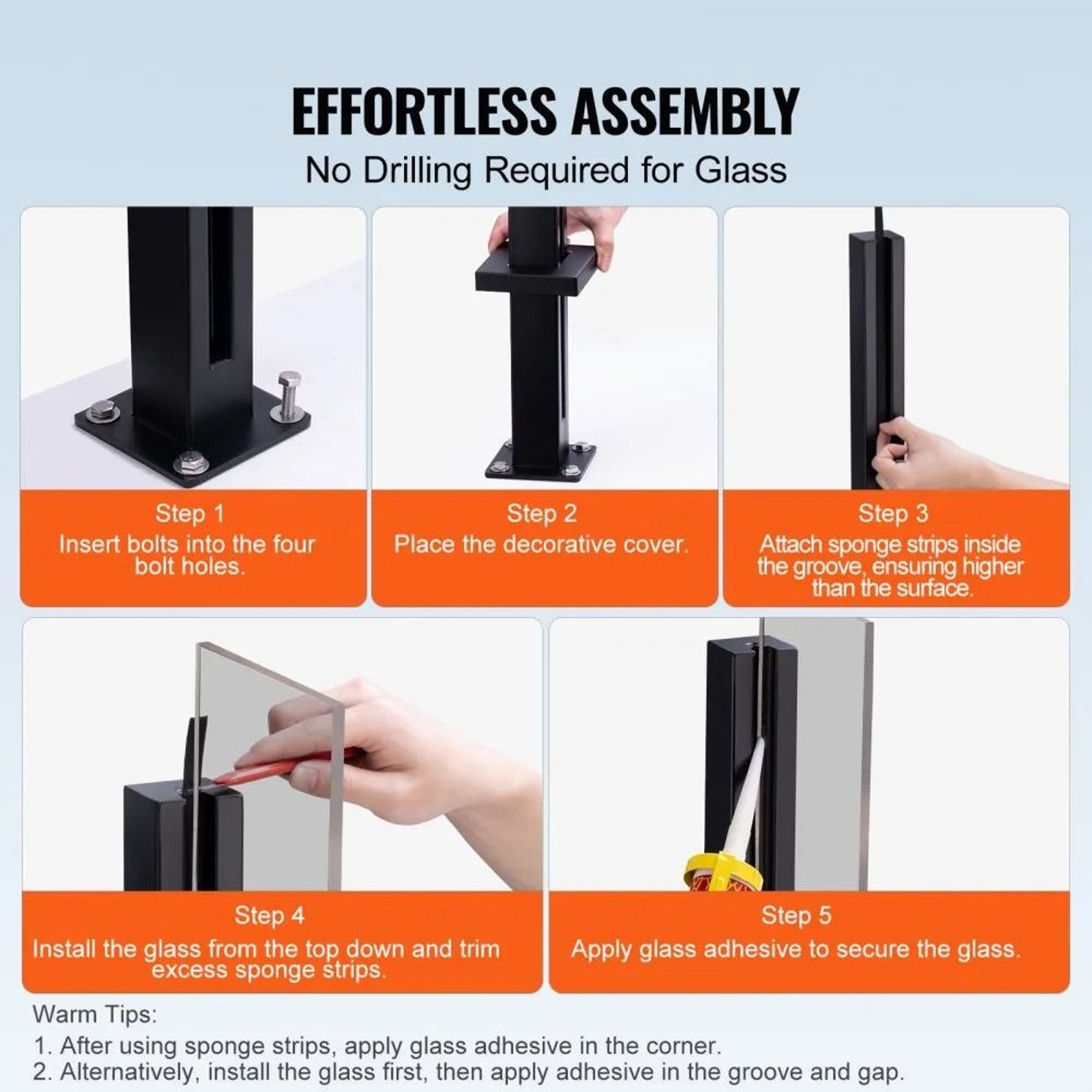 Heavy Duty Glass Railing Bracket 304 Stainless Steel Clamp For Frameless Tempered Glass 5