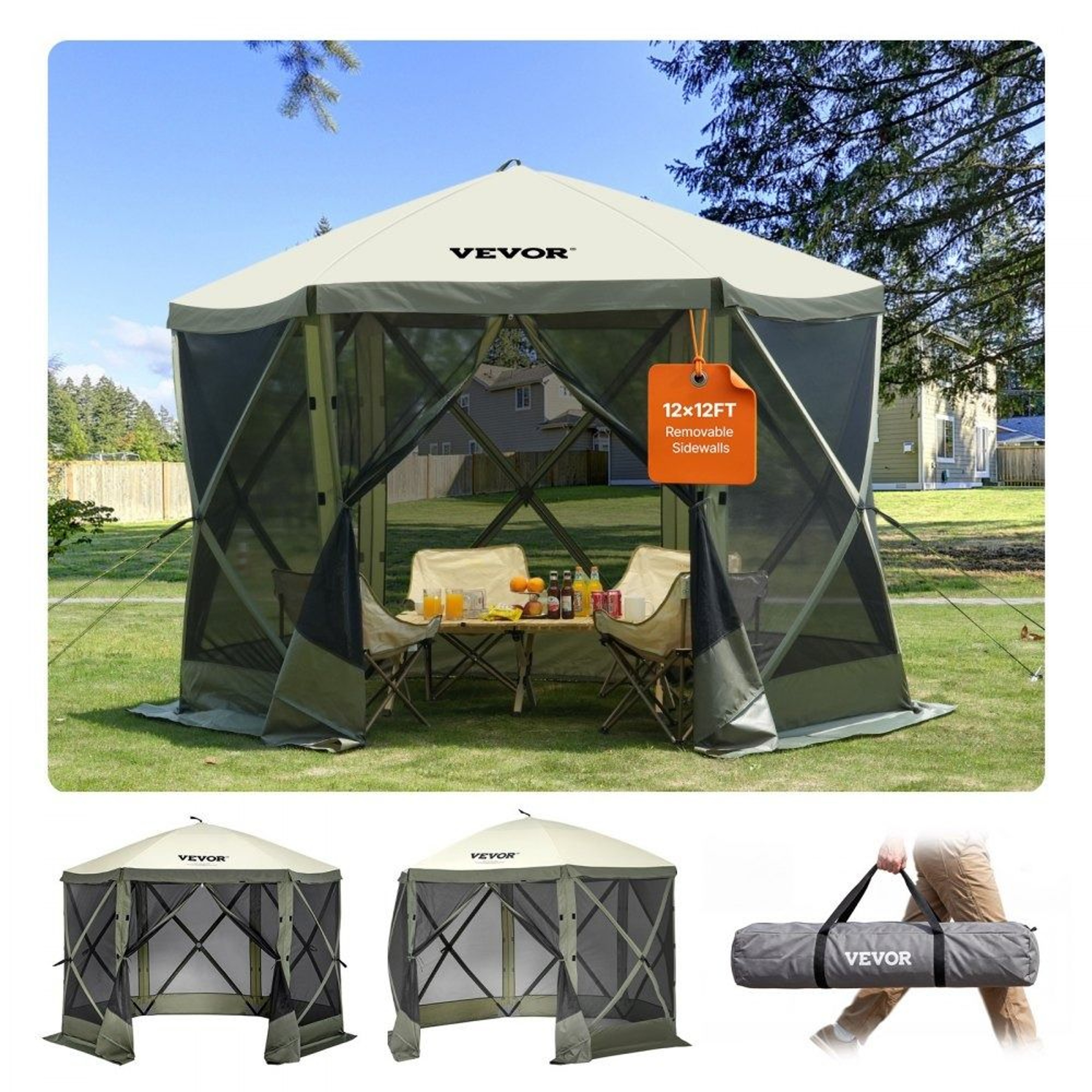 10x10 Pop Up Gazebo Screen Tent With Mosquito Netting And Removable Privacy Panels 0