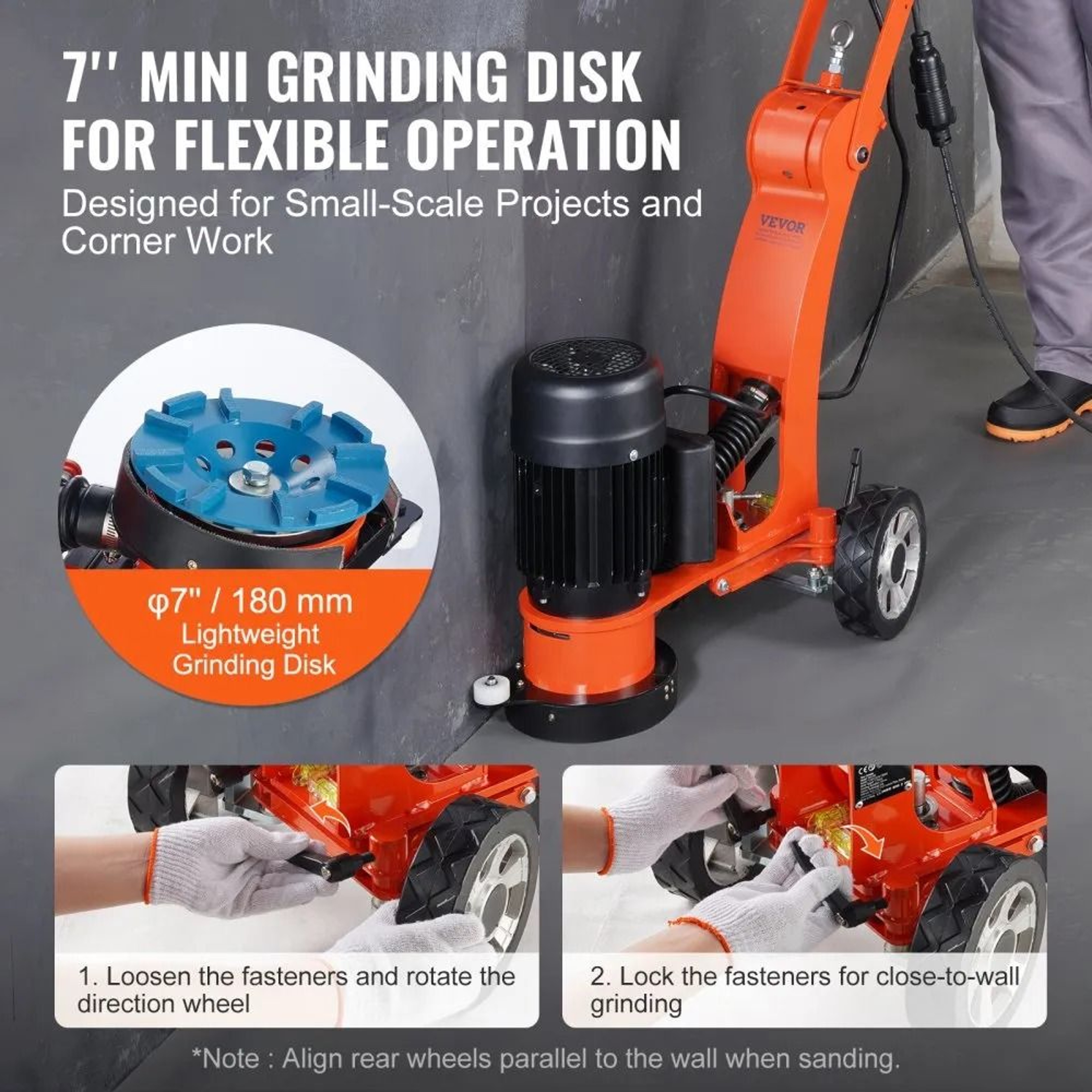 Electric Concrete Floor Grinder 7 Inch Walk Behind Floor Grinder With Brushless Motor 3