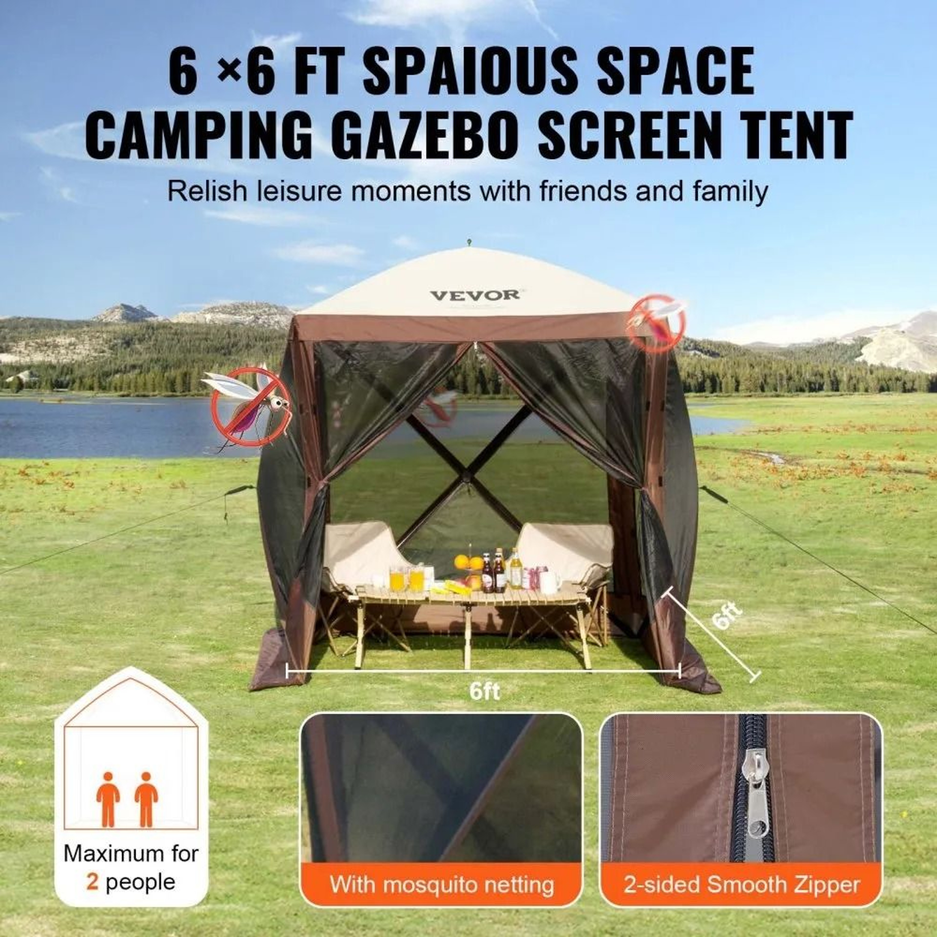 Pop Up Gazebo Screen Tent With Mosquito Netting And Removable Privacy Panels 2