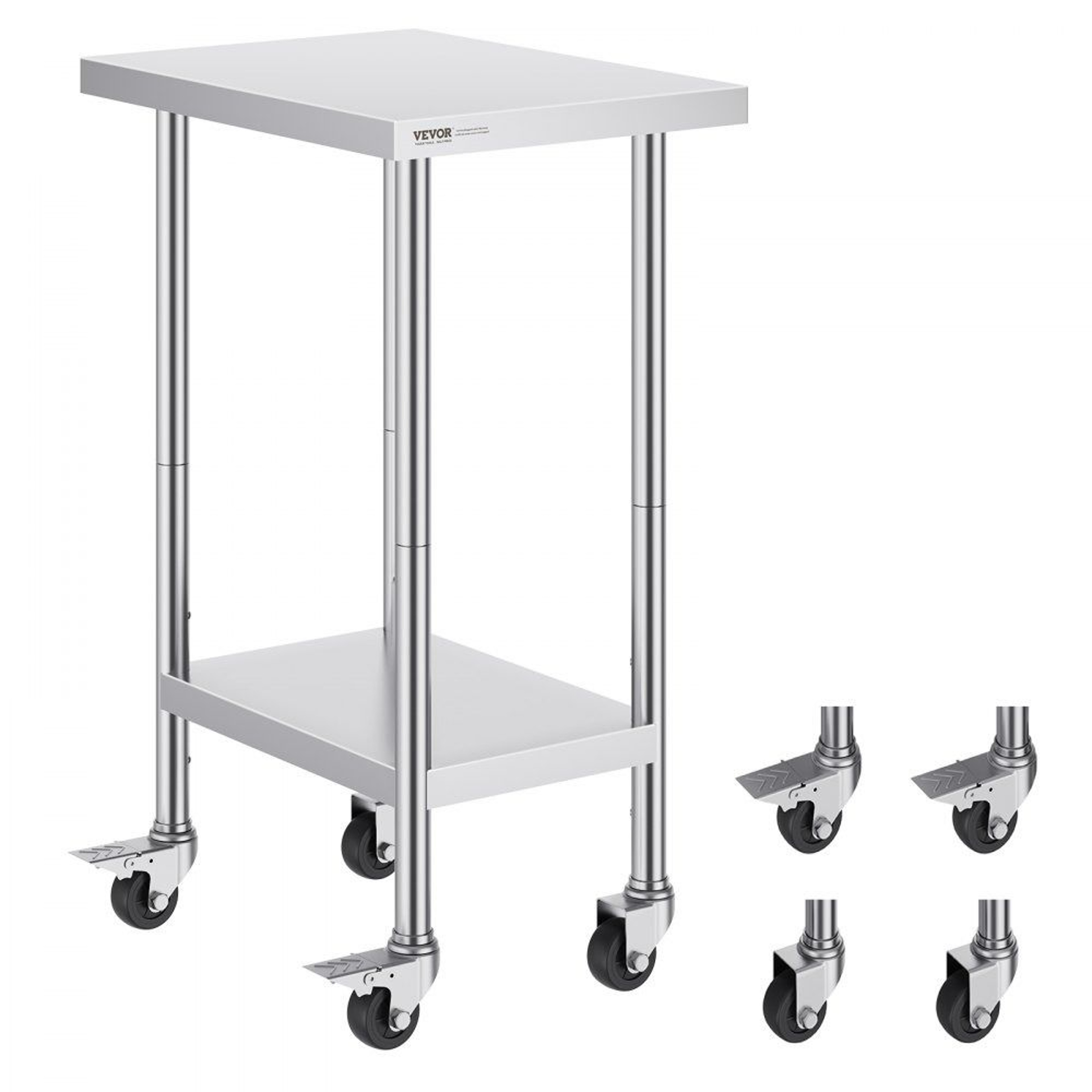 Stainless Steel Work Table With Wheels Adjustable Commercial Kitchen Prep Table 24 X 18 X 38 Inch 0